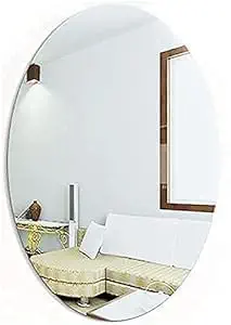 Oval Shape Adhesive Mirror for Wall on Tiles Bedroom Living Room Basin Mirror Bathroom Wall Mirror Both Side Acrylic Wall Mirror Full Length (K)
