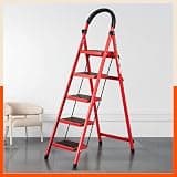 Bathla Everest 5-Step Steel Ladder with Safety Hand Grip | Anti-Skid Wide Steps (30L x 20W cm) | Lightweight, Foldable Ladder for Home & Office | 150Kg Load Capacity | 2 Year Warranty (Red)