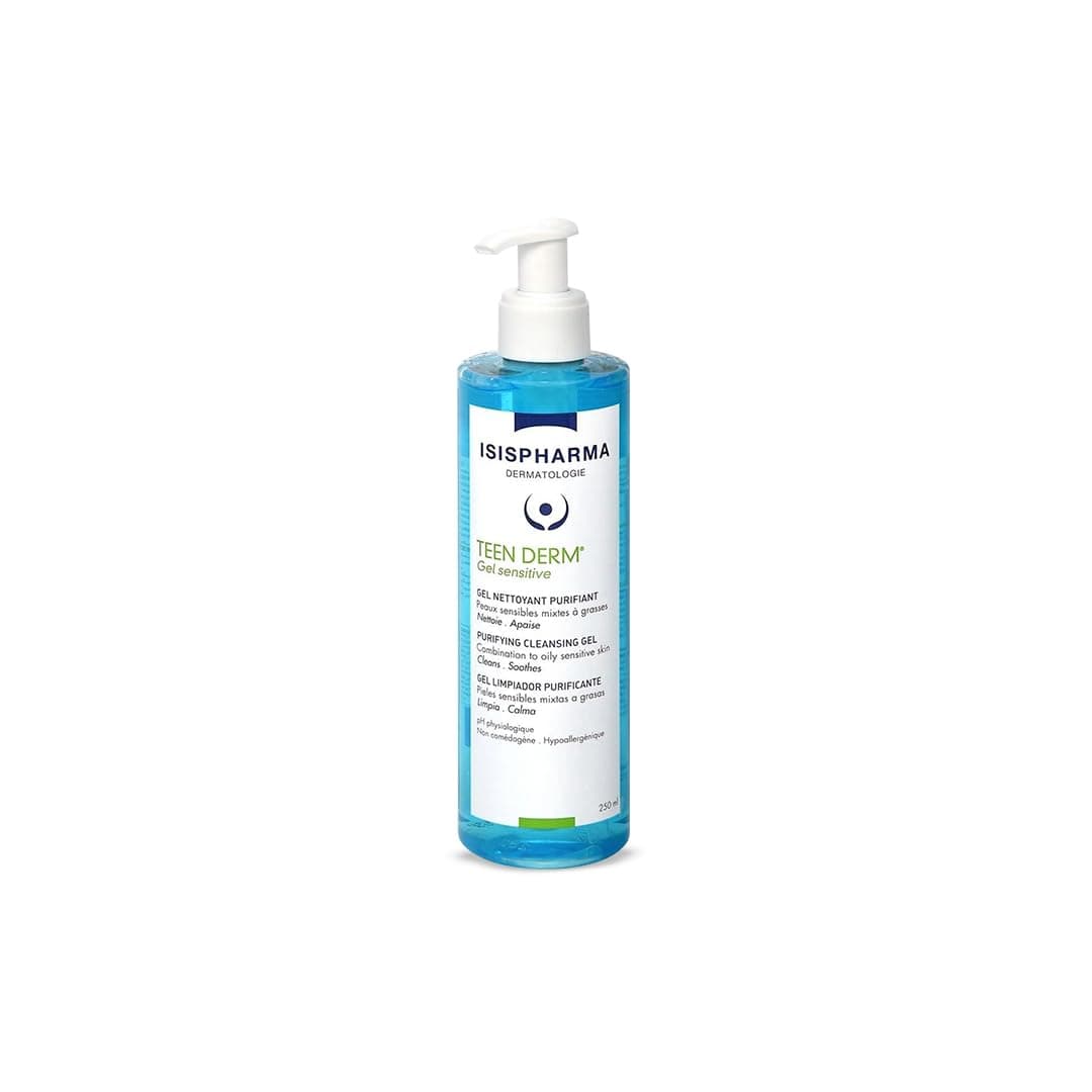 ISISPHARMA Teen Derm Gel Sensitive Purifying Cleansing Gel, Combination to Oily Sensitive Skin, Gently Cleanses & Soothes, pH Balanced |250ml