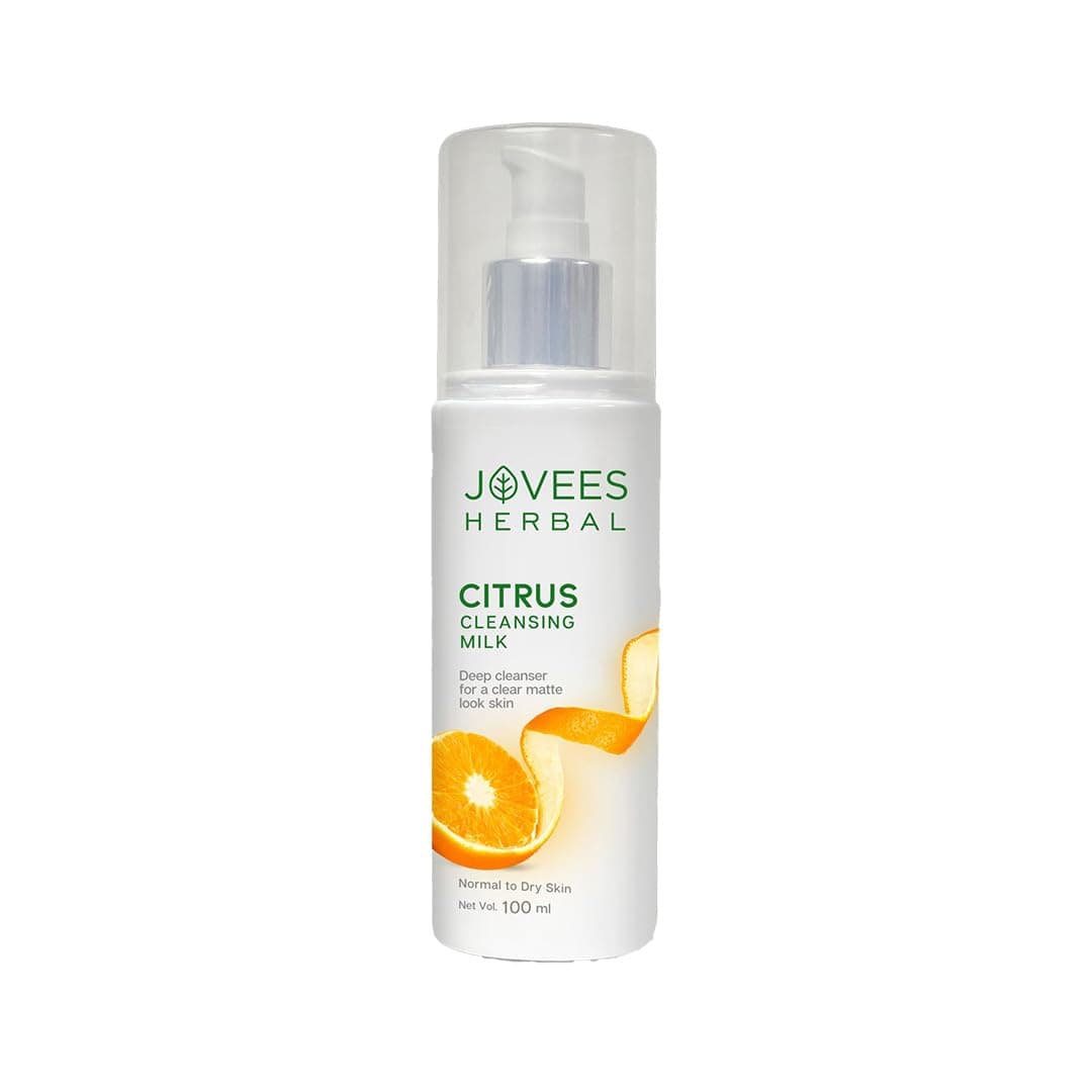 Jovees Herbal Citrus Cleansing Milk For soft, Clean & Healthy skin with Lemon Peel, Almond & Coconut Oil | Gentler Cleanser For Make-up and Dirt Keeps your skin toned | For Normal to Dry Skin- 100ml