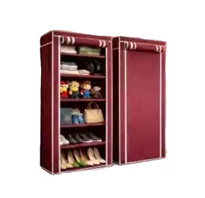 6-Tier Shoe Rack Stand with Dust Proof Cover Plastic Frame Perfect for Slippers Boots and Shoes Maroon
