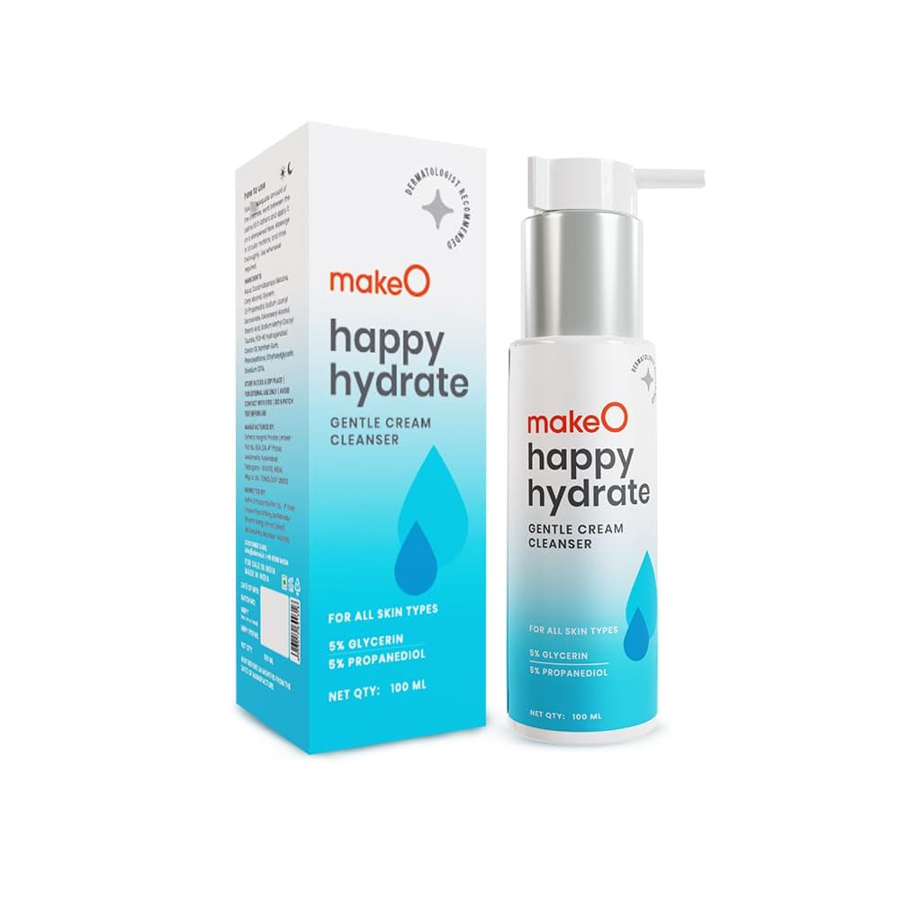 makeO Happy Hydrate Gentle Cream Cleanser | With 5% Glycerin & 5% Propanediol | Moisturized & Hydrated Skin | Removes Dirt & Excess Oil | All Skin Type | Vegan & Cruelty Free | For Men & Women | 100ml