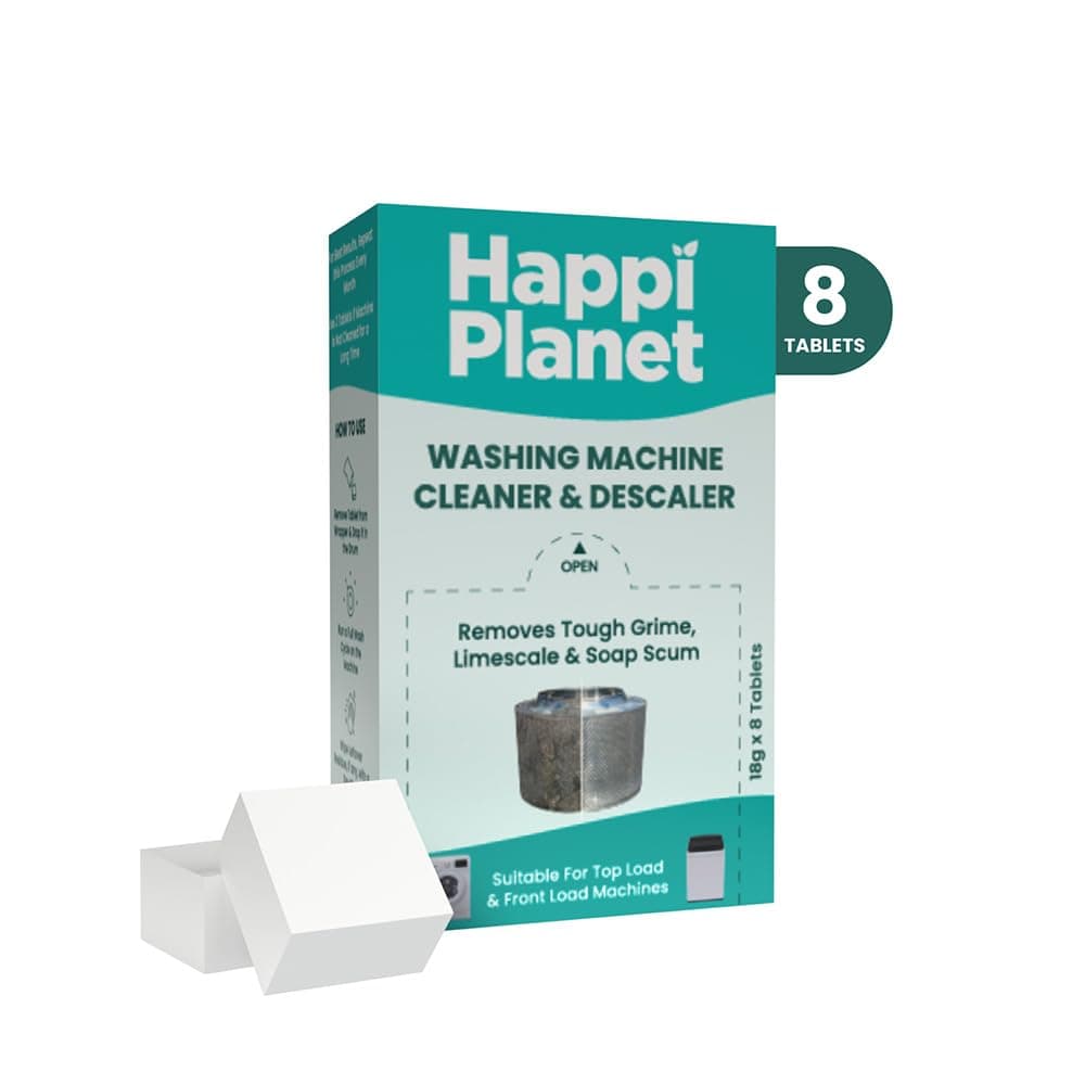 Happi Planet Washing Machine Cleaner & Descaler | 8 Tablets | Removes Thought Grime, Limescale & Soap Scum | Suitable for Top Load & Front Load