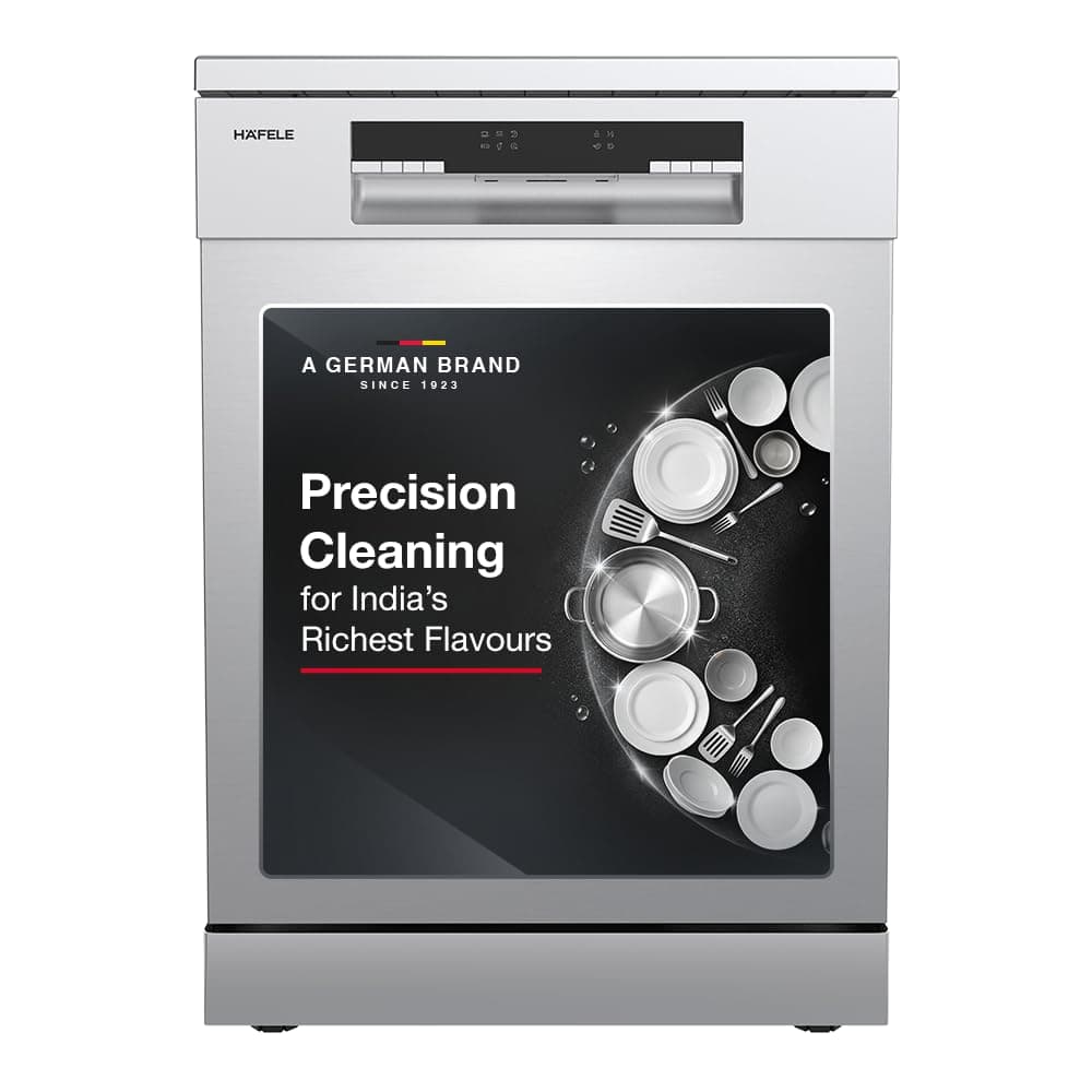 Hafele Aqua Chrome Dishwasher |13 Place Settings |Upto 70 Utensils |Designed for Indian Kitchens |Free-Standing |Hygienic & High-Performance Cleaning |Premium Stainless Steel Finish |2-Year Warranty