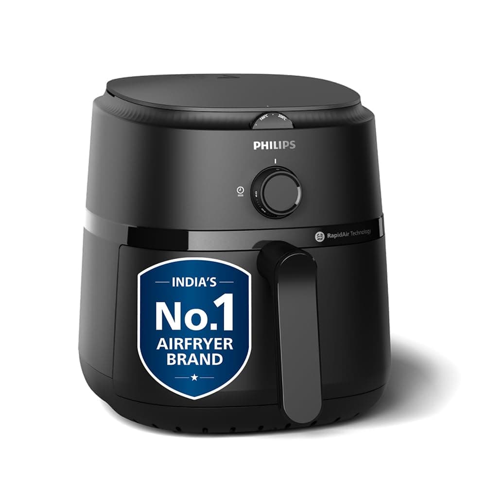PHILIPS Air Fryer NA120/00, uses up to 90% less fat, 1500W, 4.2 Liter, with Rapid Air Technology (Black), Large