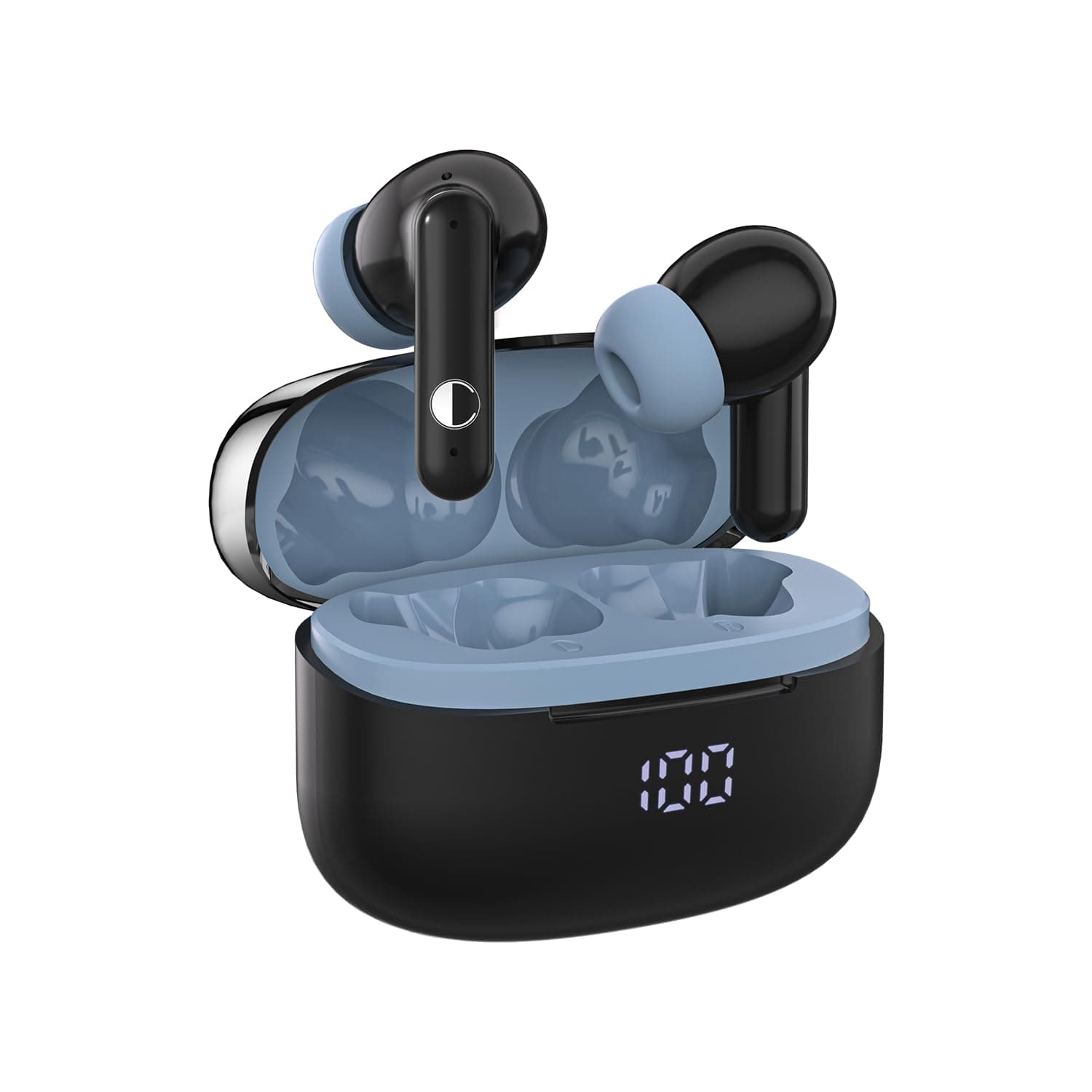 CELLECOR BROPODS CB44 TWS in-Ear Earbuds with 35 Hrs Playtime, Noise Cancellation, Auto-Connect, Touch Controls, 10mm Drivers, Ultra Low Latency, Fast Charging-Type-C, BTv5.1(Black/Blue)
