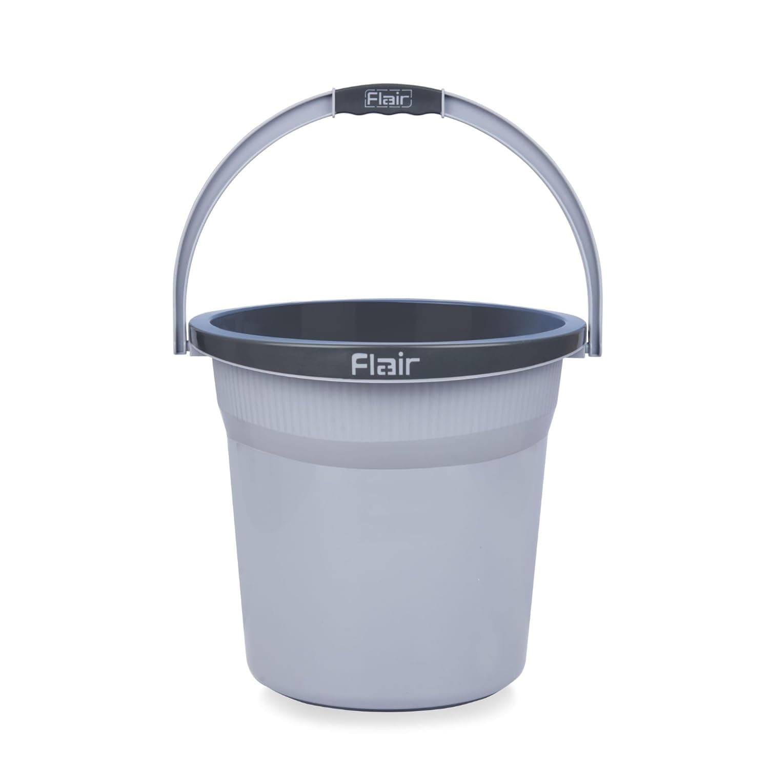 FLAIR Estella 8L Plastic Bathroom Bucket, Grey | Durable Virgin Plastic Buckets with Easy-Grip Handle | Lightweight & Multipurpose for Mopping, Floor Cleaning, Kitchen and Daily Use