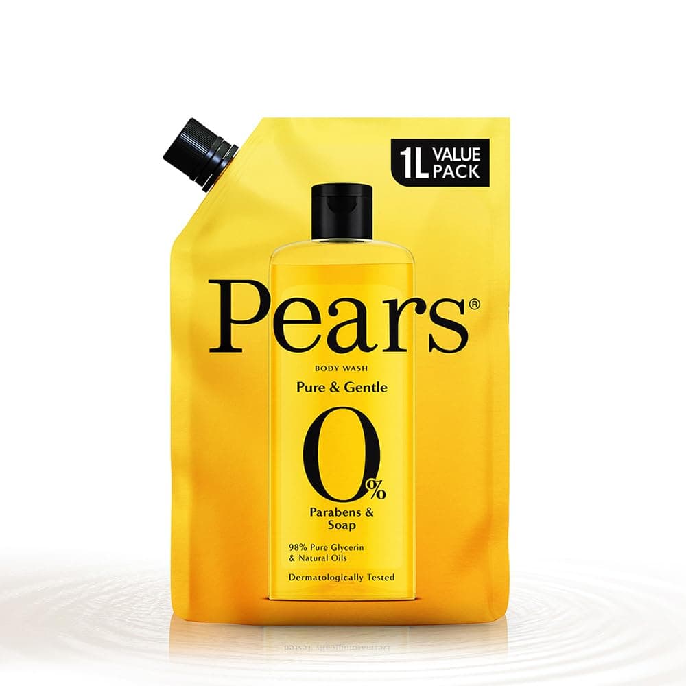PEARS Pure & Gentle, Body Wash Shower Gel, 1ltr Refill Pouch, for Soft and Smooth Skin, with 98% Pure Glycerin, Dermatologically Tested, 100% Soap Free
