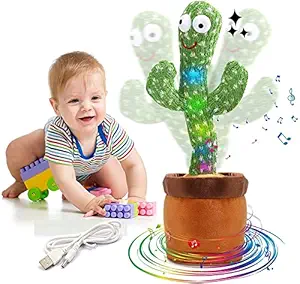 VGRASSP Mimicry Toy Cactus with Lights and Music - Repeat and Record Whatever You say, Wiggles with Music - Interactive Rechargeable Toy for Kids