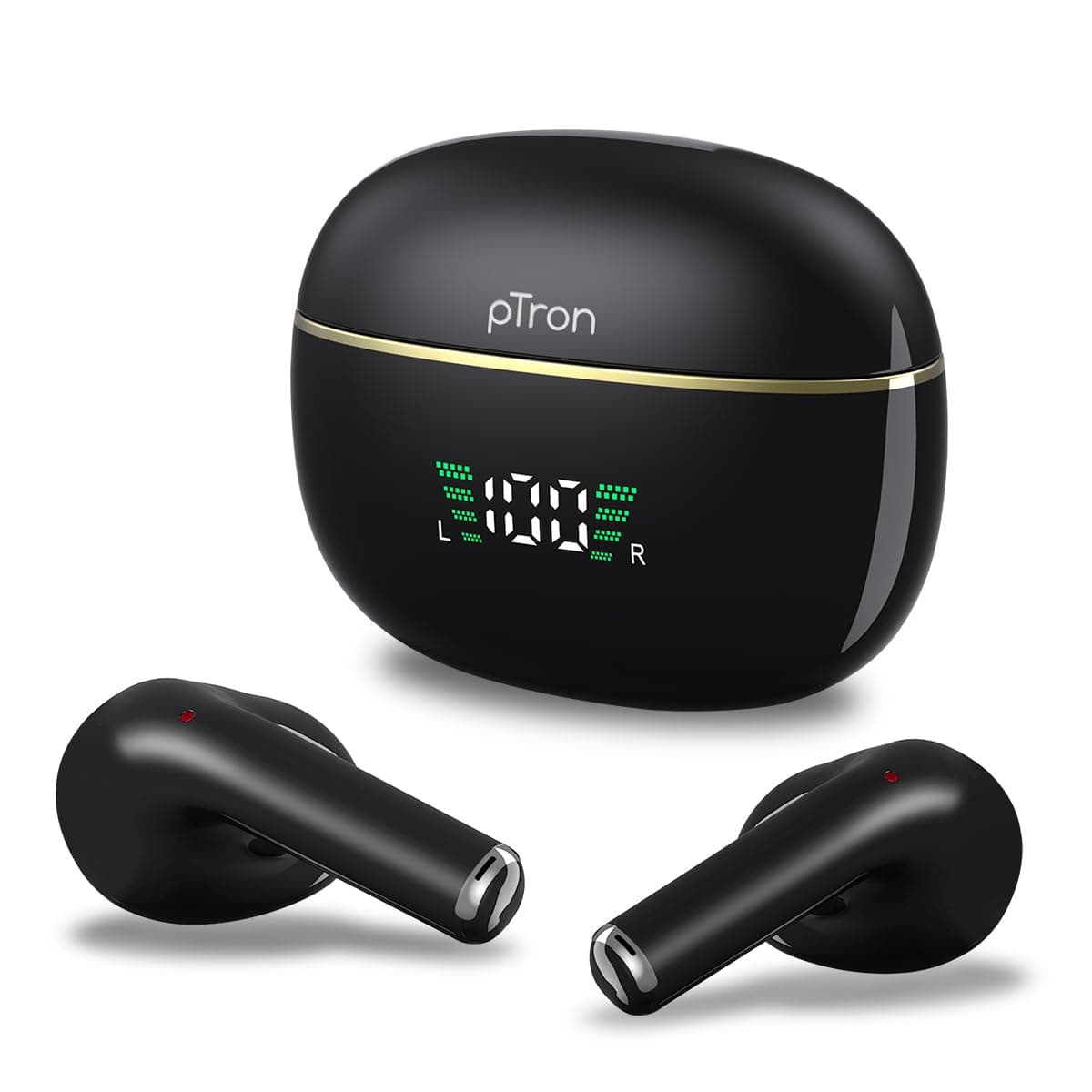 pTron Bassbuds Perl in-Ear TWS Earbuds, TruTalk AI-ENC Calls, Immersive Sound, 28H Playtime, Music/Game Modes, Bluetooth 5.3 Wireless Headphones, Pinch Touch Control, Type-C Fast Charge (Sable Black)