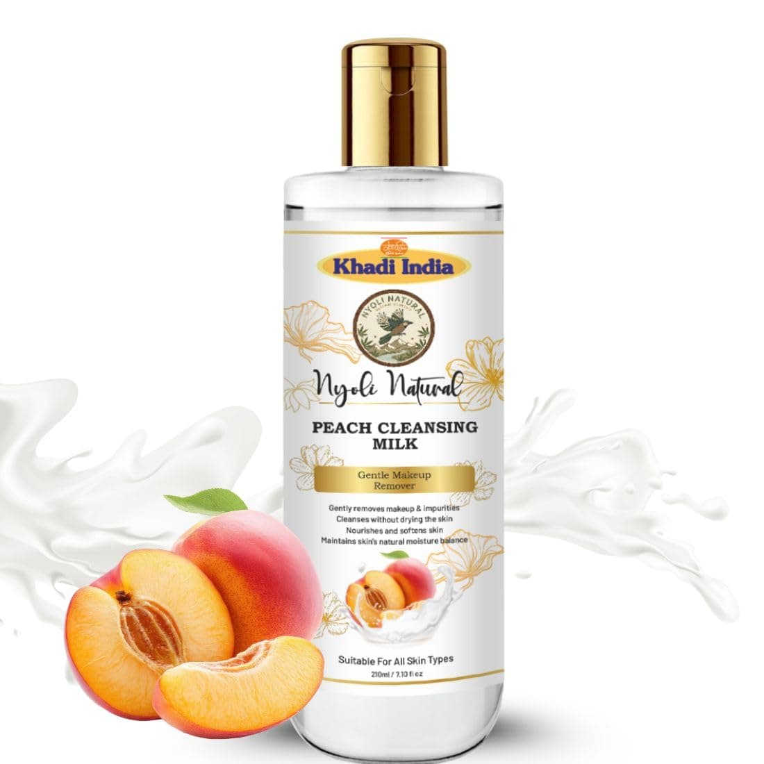 Khadi Nyoli Natural Peach Cleansing Milk for Face – Gentle Makeup Remover & Deep Hydrating Cleanser with Natural Peach Extract for Dry & Sensitive Skin | Suitable For All Skin Types - 210ML