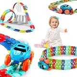 Amazon Brand - Jam & Honey - Monster Wheels Track Set - 102 Pcs Anti Gravity Toy Endless DIY Flexible Bends Track with Light-Up Mini Monster Truck for Kids' Racing Adventure