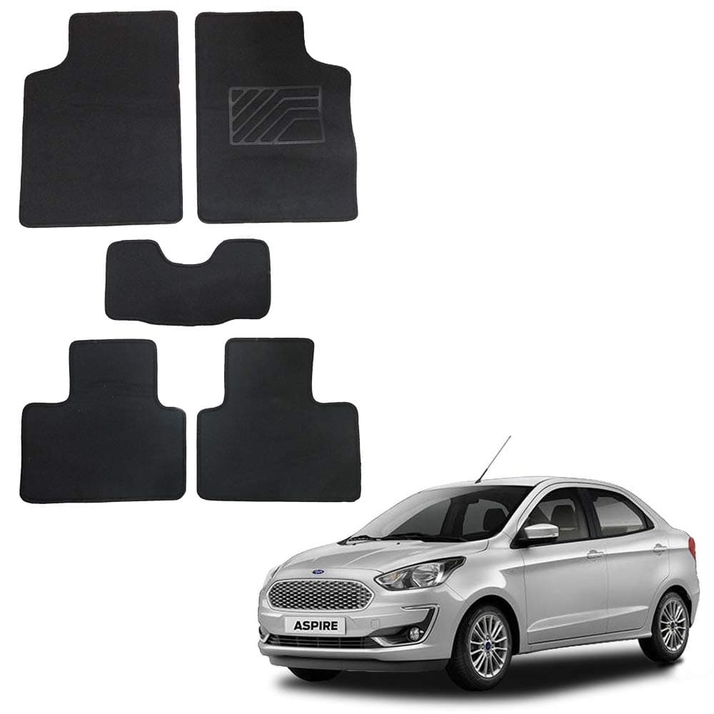 Oshotto/Matcon Carpet Foot mat Compatible with Ford Aspire (Set of 5, Black)