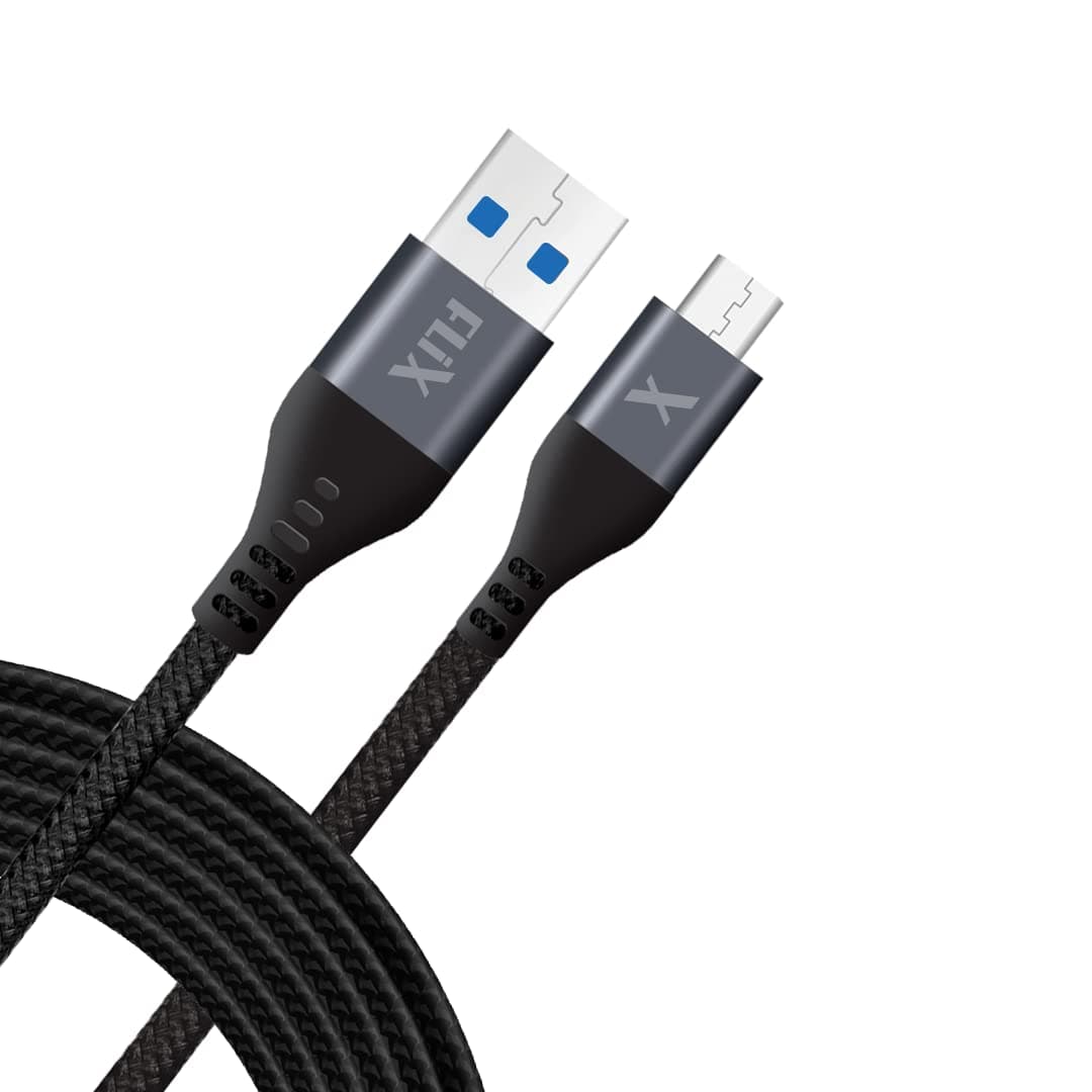 FLiX (Beetel Flow 03M USB Type A to Micro USB Braided Charge and data Sync Cable, upto 15W(3A) super fast charging, upto 480Mbps data sync, Made in india, 1 Meter Cable (Black) (XCD - FBM03)