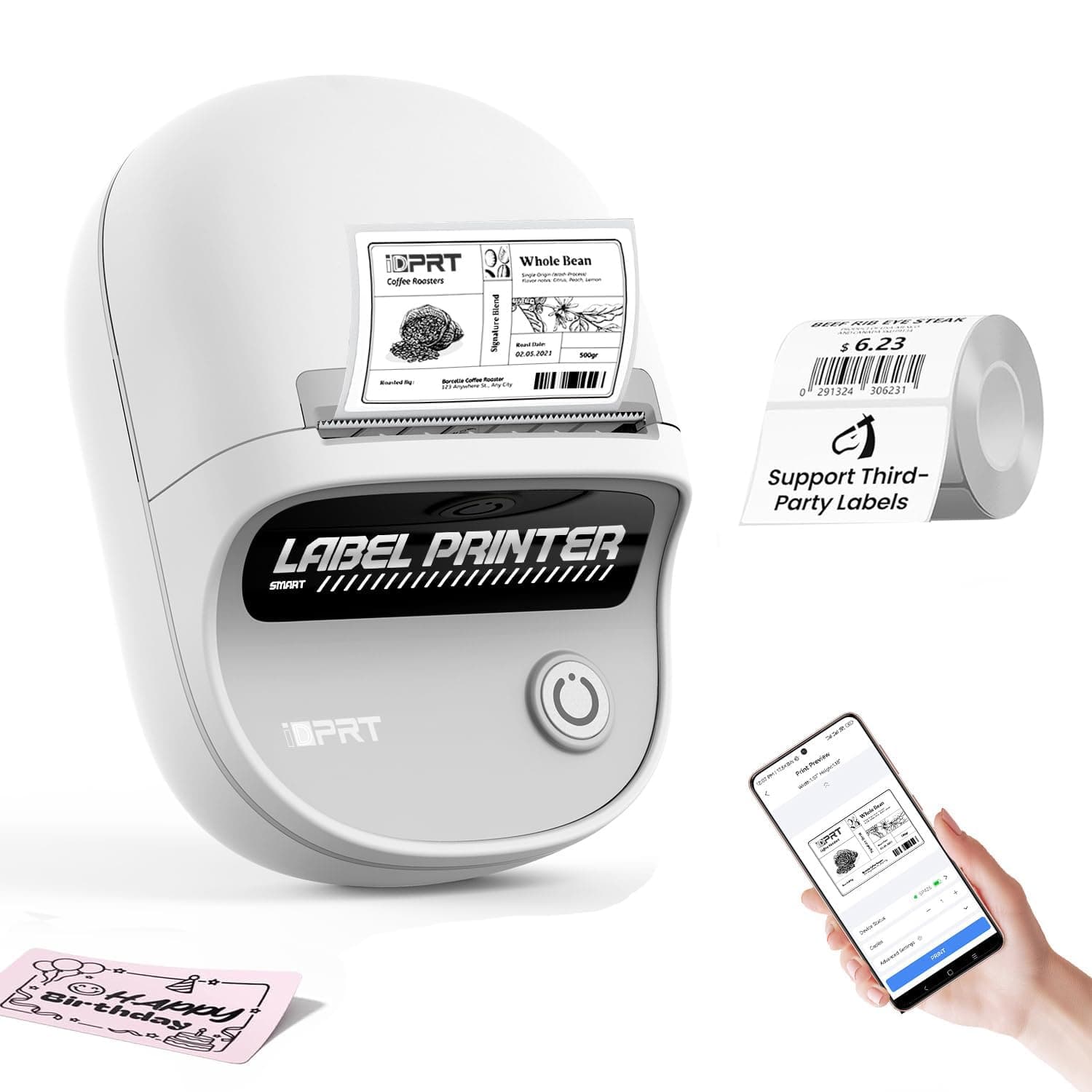 iDPRT Portable Bluetooth Thermal Printer Machine for Label Printing, 2 Inch Bluetooth Barcode Label Sticker Printers, Small Thermal Label Maker for Price tag, Business, Home Use, Inkless and Compact