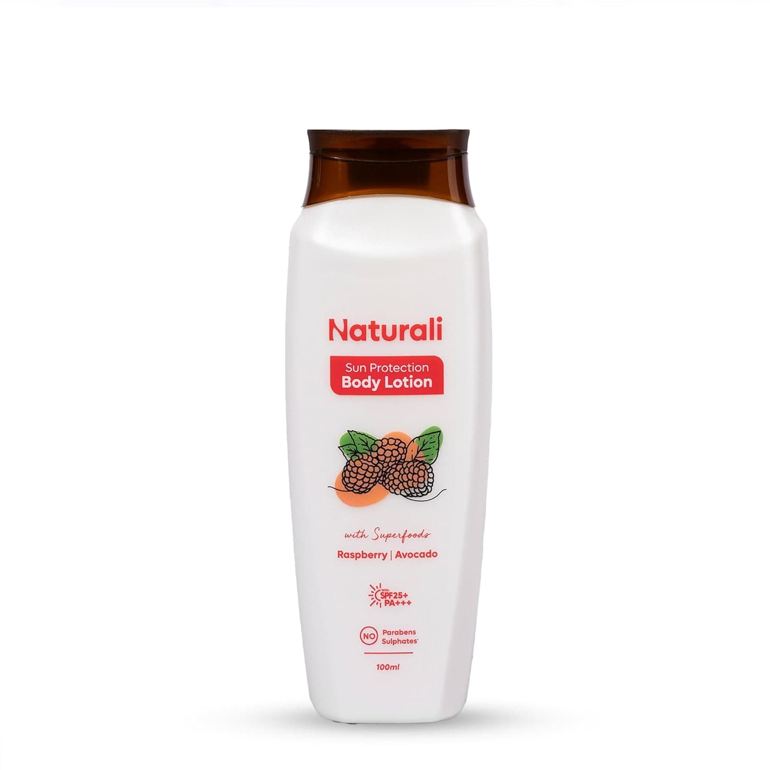 Naturali Sun Protection Sunscreen Body Lotion | SPF 25 PA+++ UVA/UVB Protection | Nourishing & Moisturising | Lightweight | Non-sticky | Non-greasy | Avocado & Raspberry Body Lotion | 100ml