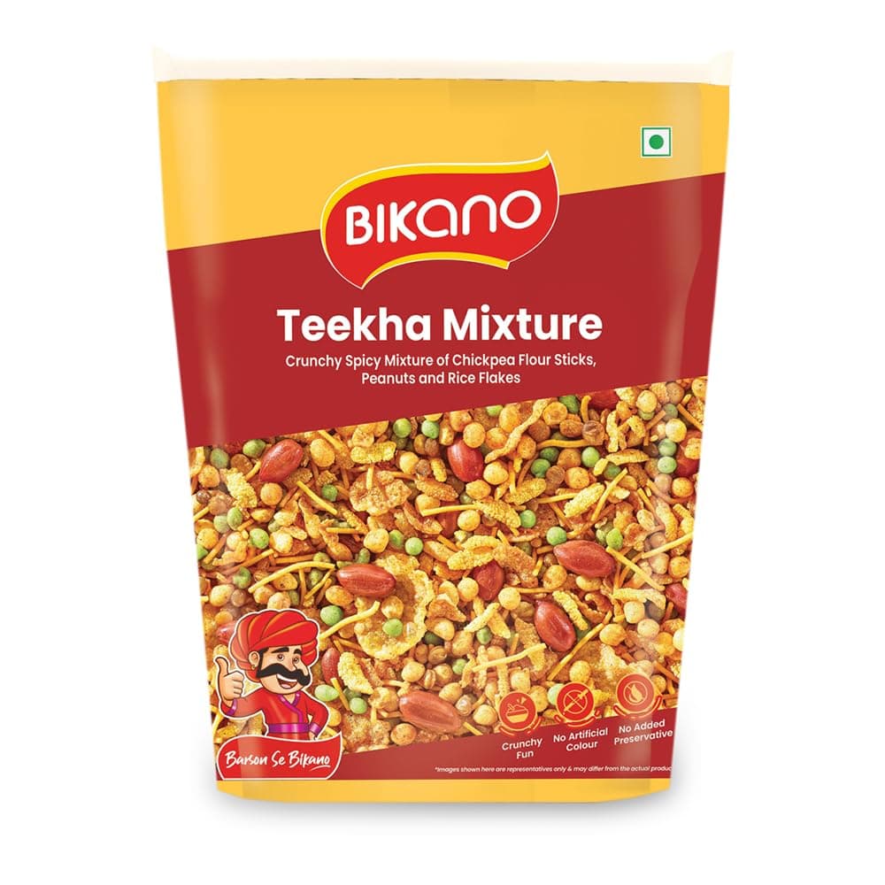 Bikano Teekha Mixture | Spicy Indian Namkeen Snack | Crunchy Mix with Peanuts, Corn Flakes & Spices | Perfect Tea-Time Snack (Spicy Mixture) - 800g