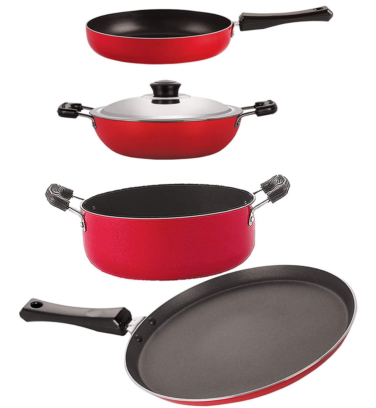 Nirlon Kitchenware Cookware 3 Layer Superior Coating Gift Set of 4 Pieces Premium Quality (FT13_FP10_DKD(M)_CS24)