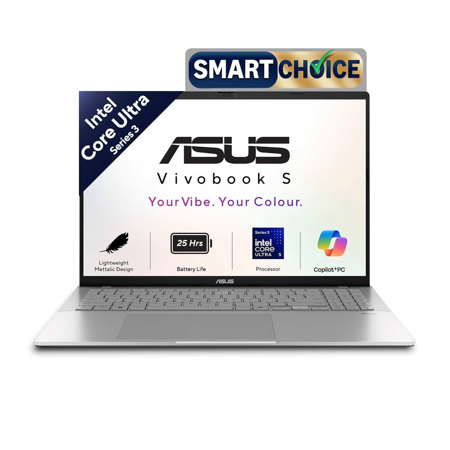 ASUS Vivobook S16 (2026),Smartchoice,Intel Core Ultra 5 325 (Series 3),Intel iGPU,16GB RAM,512GB SSD,OLED, 16"(40 cm),Win 11,M365 Basic(1Y),Office 24, Cool Silver, 1.7 Kg, S3607AA-SH087WS, Copilot+ PC
