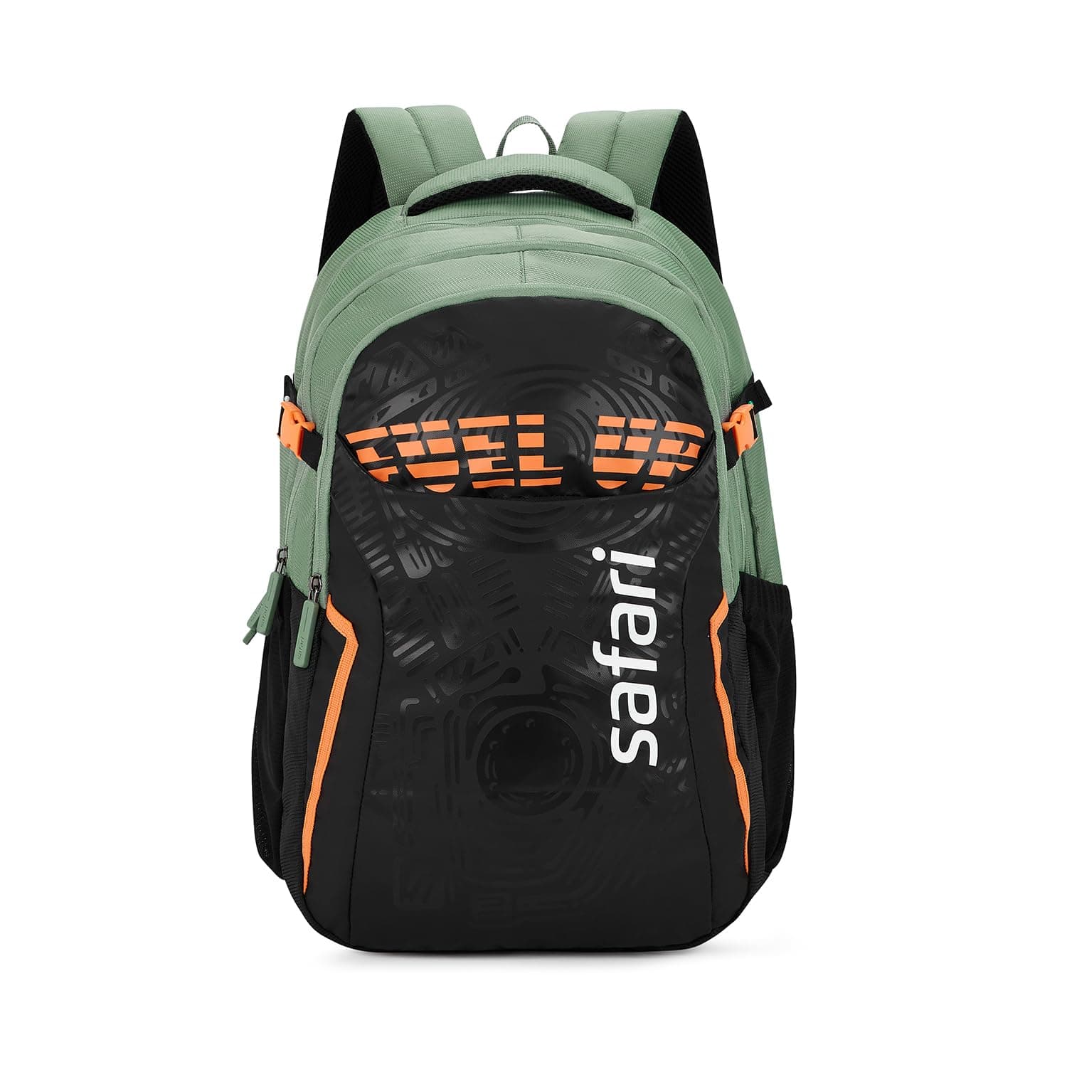 Safari Verge 2 37L Casual Printed Backpack, School Bag for Boys and Girls, Travel Bag for Men and Women, 3 Compartments, Raincover, Armour Base, Organiser, Bottle Holder, Front Pocket, Sage