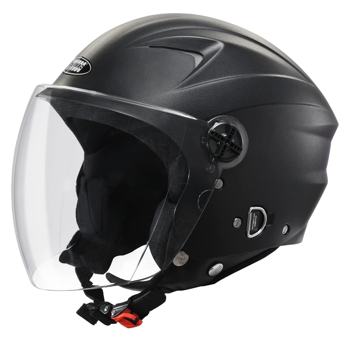 STUDDS | RAY ISI Certified Open FACE Helmet | for Men and Women with D - Ring Lock (Black-M)