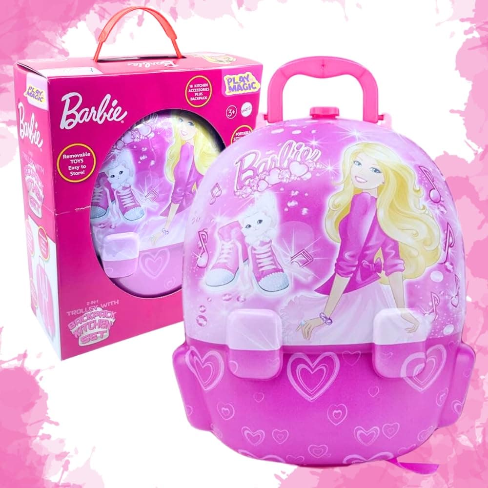 PlayMagic Barbie Kitchen Set for Kids with 22 Accessories & Backpack| BO Pretend Play Cooking Toy for 3+ Old Girls |Making it Easy to Carry The Entire Set on The go|Perfect for Playdates, Travel