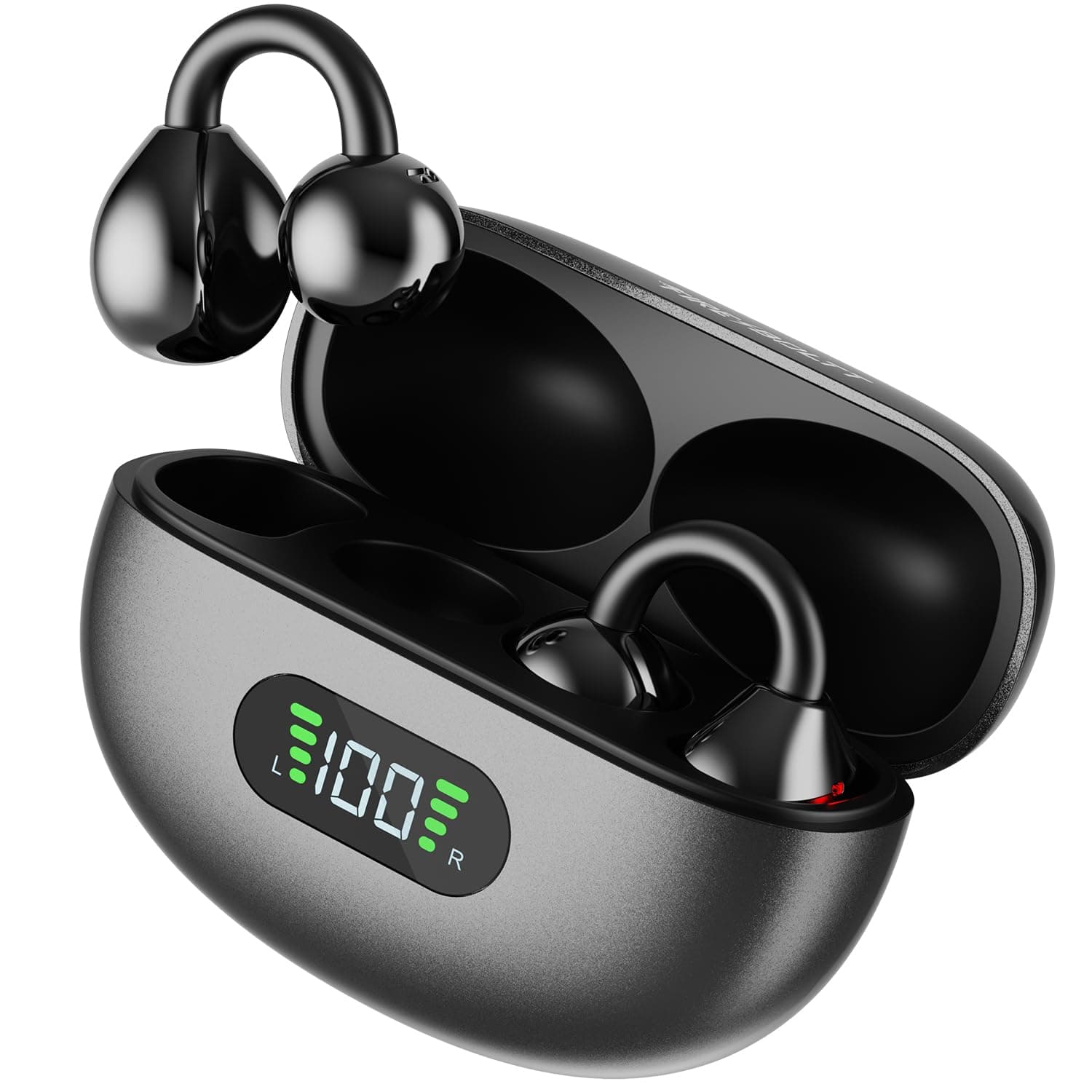 Fire-Boltt Aero Clip OWS Earbud w/Clip-On Fit, Custom EQ, Wireless Bluetooth TWS,50H Playtime, 50ms Low Latency, Display on Charging Case, App Support, Touch Controls, Gaming & Music - Midnight Black