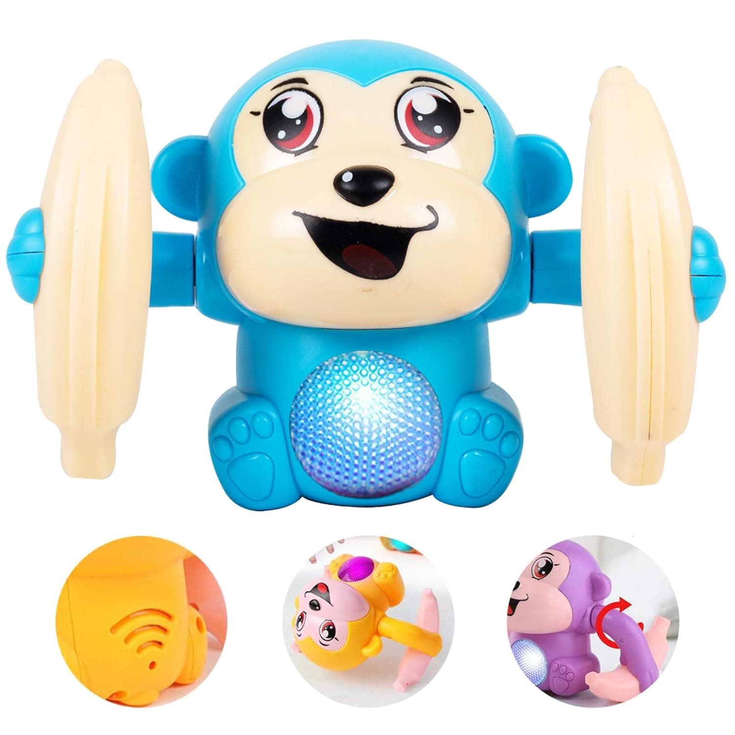 Gooyo GY-2029 Voice Control Banana Dancing Monkey Toy | Spinning, Rolling and Tumbling Toy for Kids with Bright LED Lights & Sound Effects | Blue | 3xAAA Battery (Not Included)
