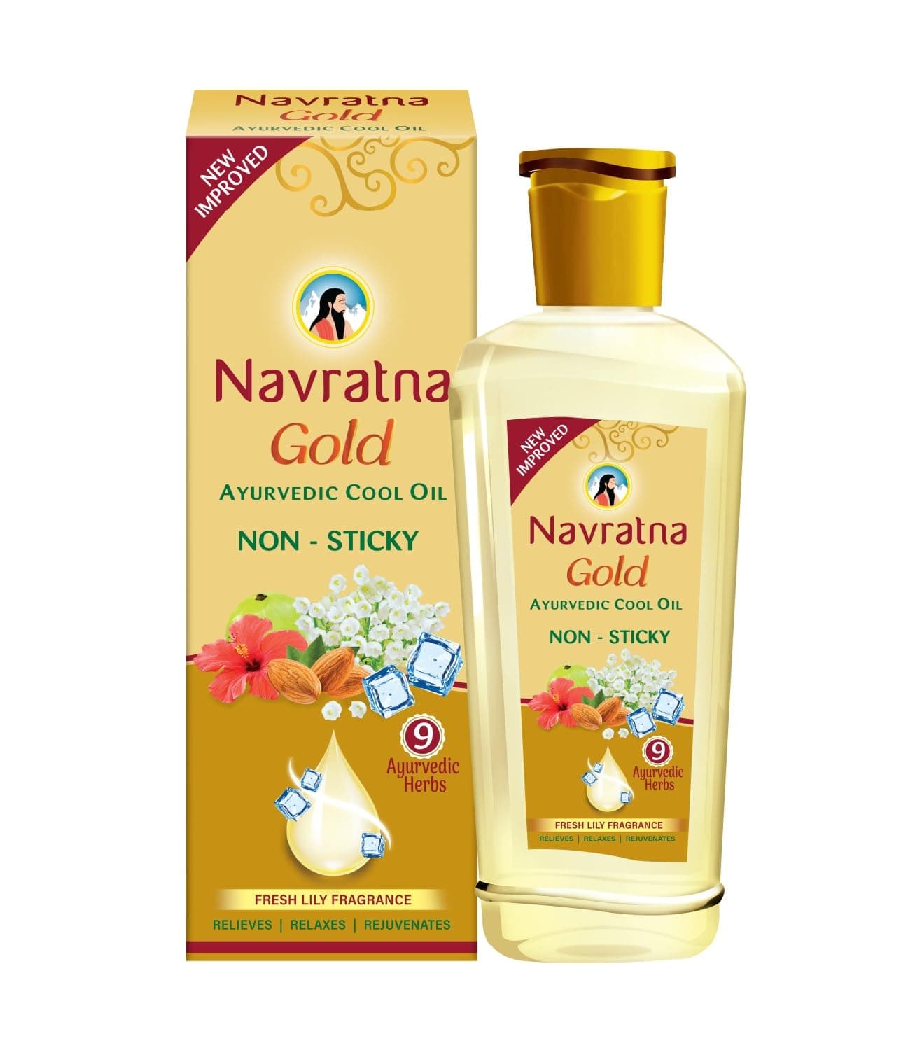 Navratna Gold Ayurvedic Cool Oil | Goodness of Almonds | Non-Sticky and Fresh Lily Fragrance | 500ml