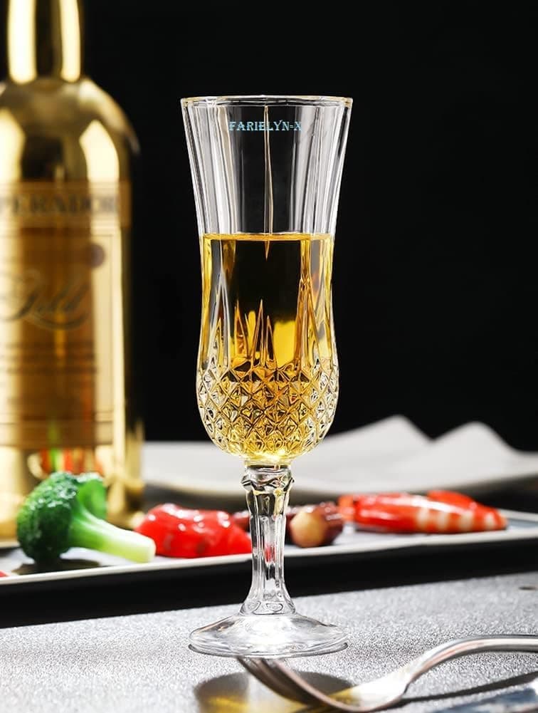 Italian Style Classic White or Red Wine Glasses 190 ml Premium Crystal Clear Diamond Cut Champagne Glass | Perfect for Cocktail, Brandy, Mocktail, Juice, Whiskey Set of 6 (6, Long:)