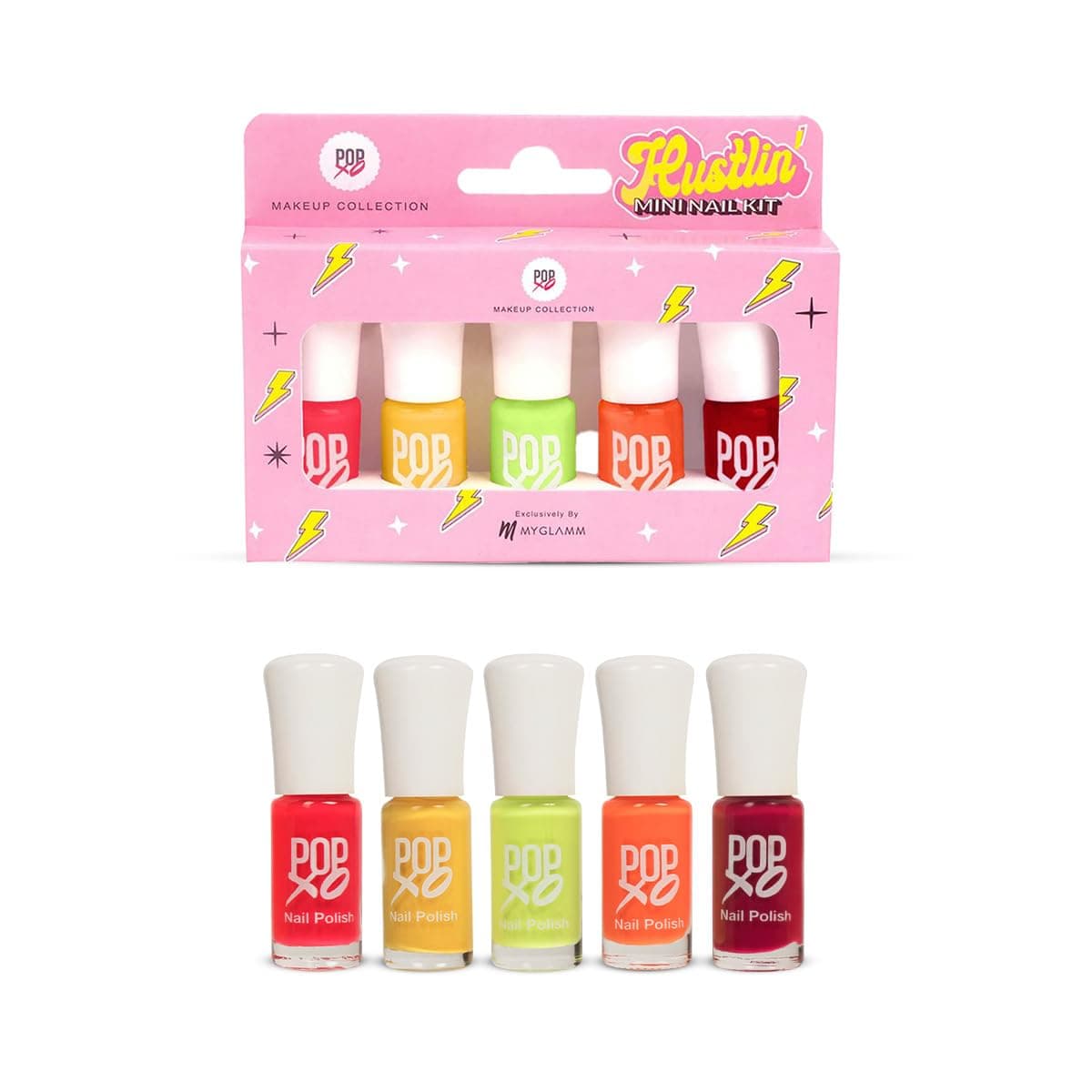 MyGlamm Popxo Makeup Collection Glossy Finish, Hustlin' Mini Nail Kit, Paraben Free, Long Lasting Formula, 5 In 1 Combo, 15 ml