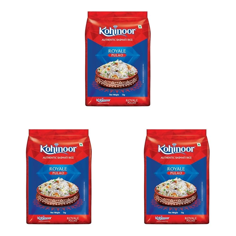 Kohinoor Pulao Basmati Rice, 1 kg | Long-Grain Basmati (Cooked grain up to 18 mm) | Aromatic & Flavorful Rice | Ideal for Pulao (Pack of 3)