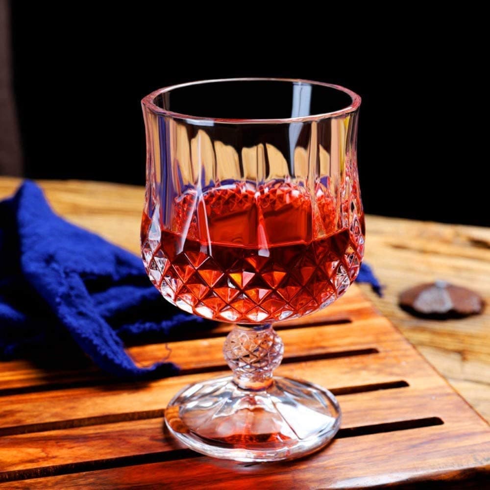 Italian Style Classic White or Red Wine Glasses 230 ml Premium Crystal Clear Diamond Cut Glass | Perfect for Cocktail, Brandy, Mocktail, Champagne Set of (Small cry.$, 2)