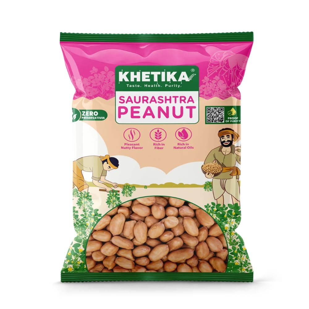 Khetika Peanuts | 500g | Origin Saurashtra,Ground Nut, Fit for Fasting, Raw Peanuts, Moongfali, Unpolished, Rich in Protien & Fiber, (Pallilu)