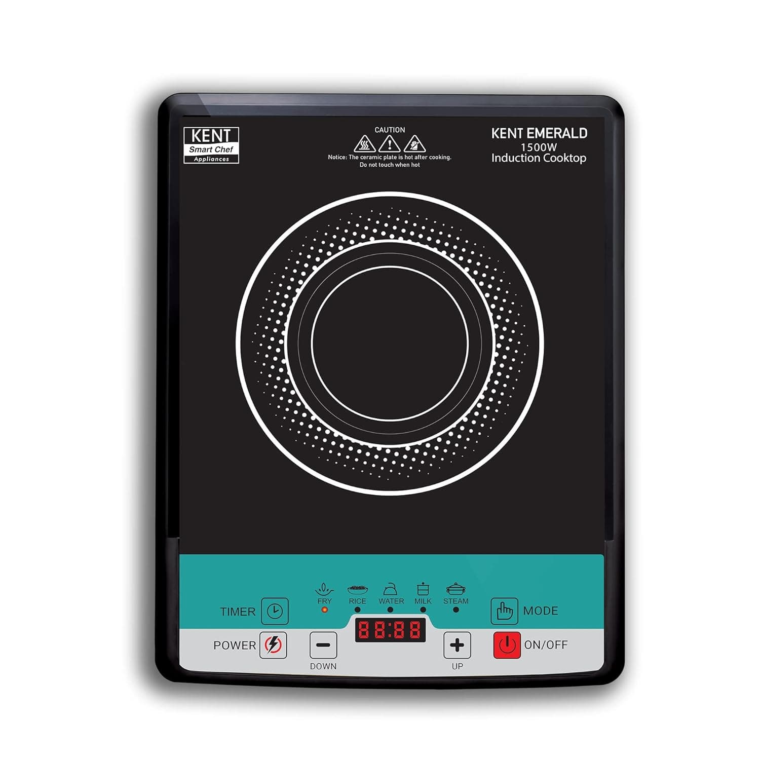 KENT Emerald Induction Cooktop 1500W|Faster Cooking With 5 Preset Options|Full Microcrystalline Glass|Adjustable Temperature Function|Overheat Protection|Safe Cooking And Easy Cleaning,Black