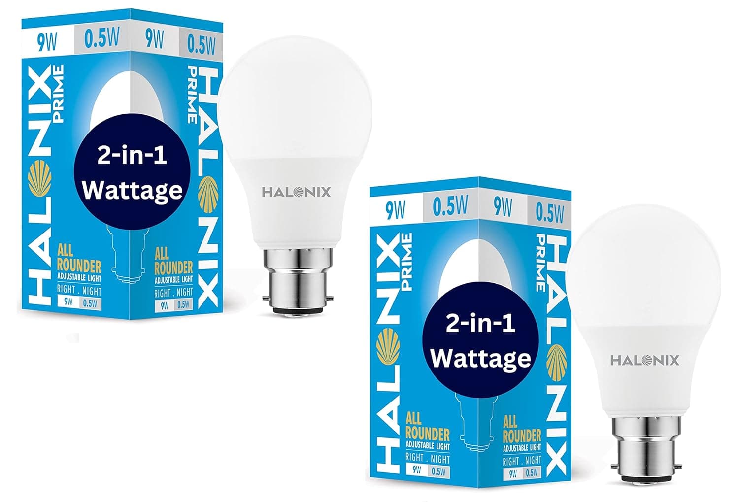 Halonix 2-in-1 Dimmable 9W,0.5W Multi Wattage Adjustable Light Led Bulb (Pack of 2), All Rounder led Bulb Base B22D