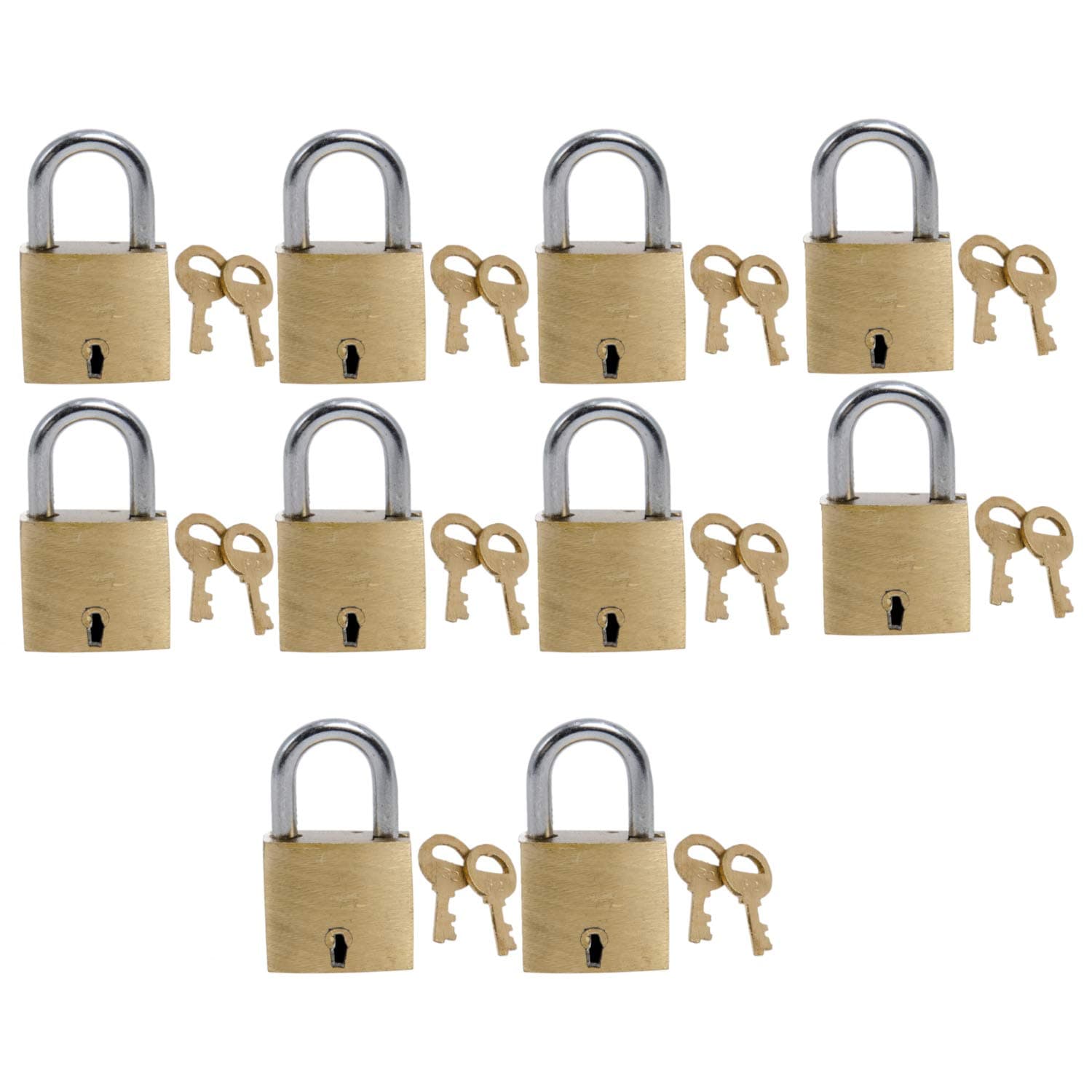 Harrison Brass 3 Levers Padlock with 2 Keys - A-1-0001 Brass Finish| 2 Keys Each | Square Padlock | Used for Travelling, Grills (Pack of 10)
