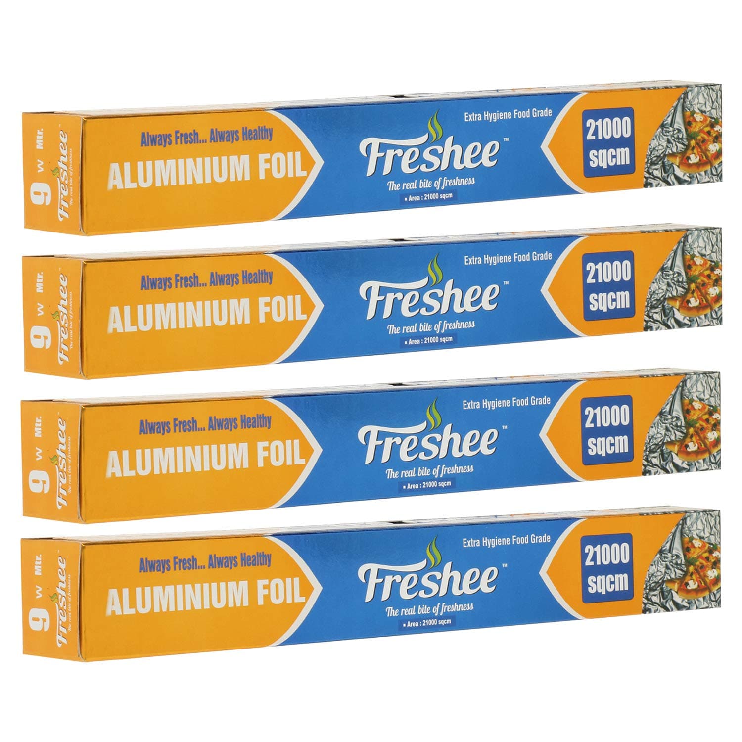 Freshee Aluminium Foil for Food Packing Silver Foil Paper Roll Disposable Roti Wrapping Baking Grilling Paper 21000 sqcm- Pack of 4