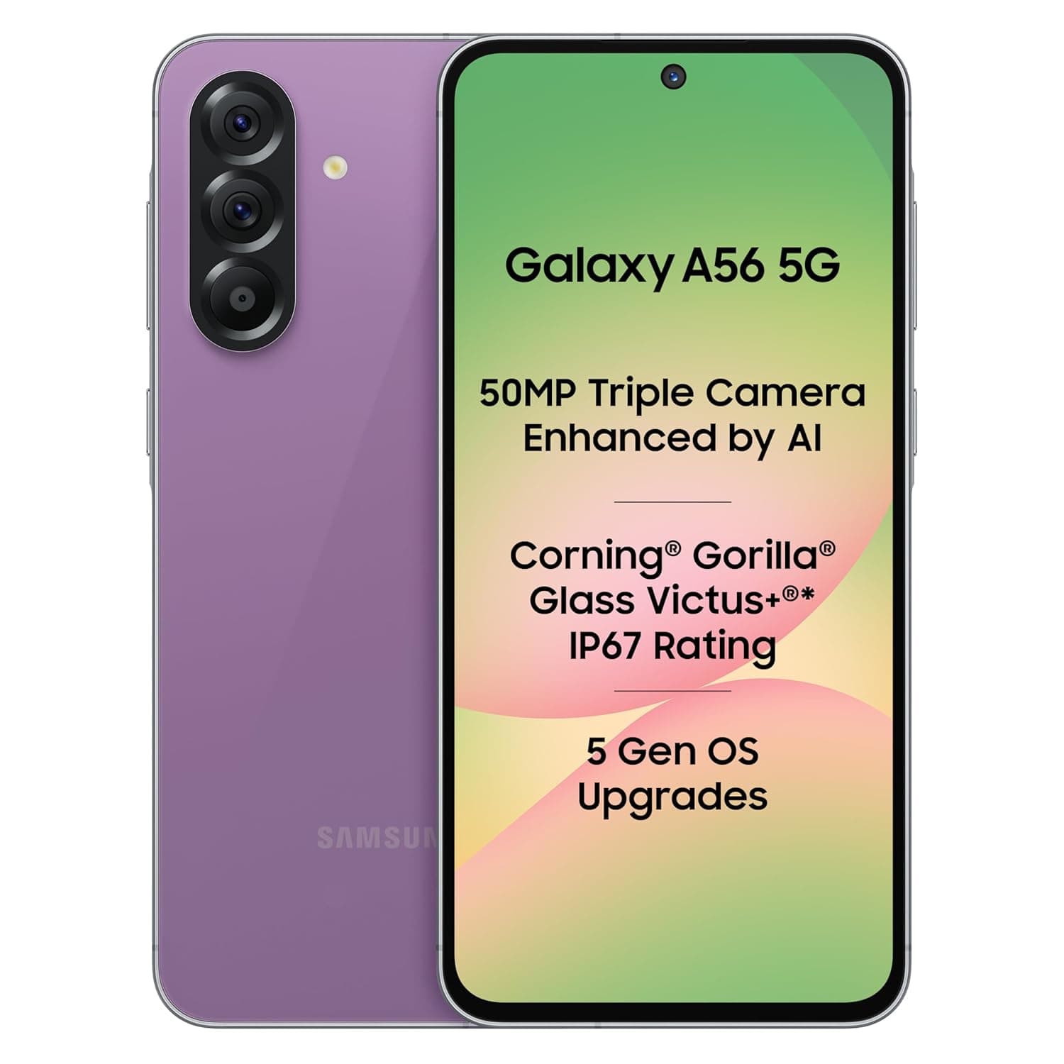 Samsung Galaxy A56 5G (Awesome Violet Glow, 8GB, 128GB) | Metal Frame | Gemini Live | Awesome Intelligence (AI): Circle to Search, Instant Slo-Mo, Auto-Trim, Object Eraser | Flagship Grade Camera