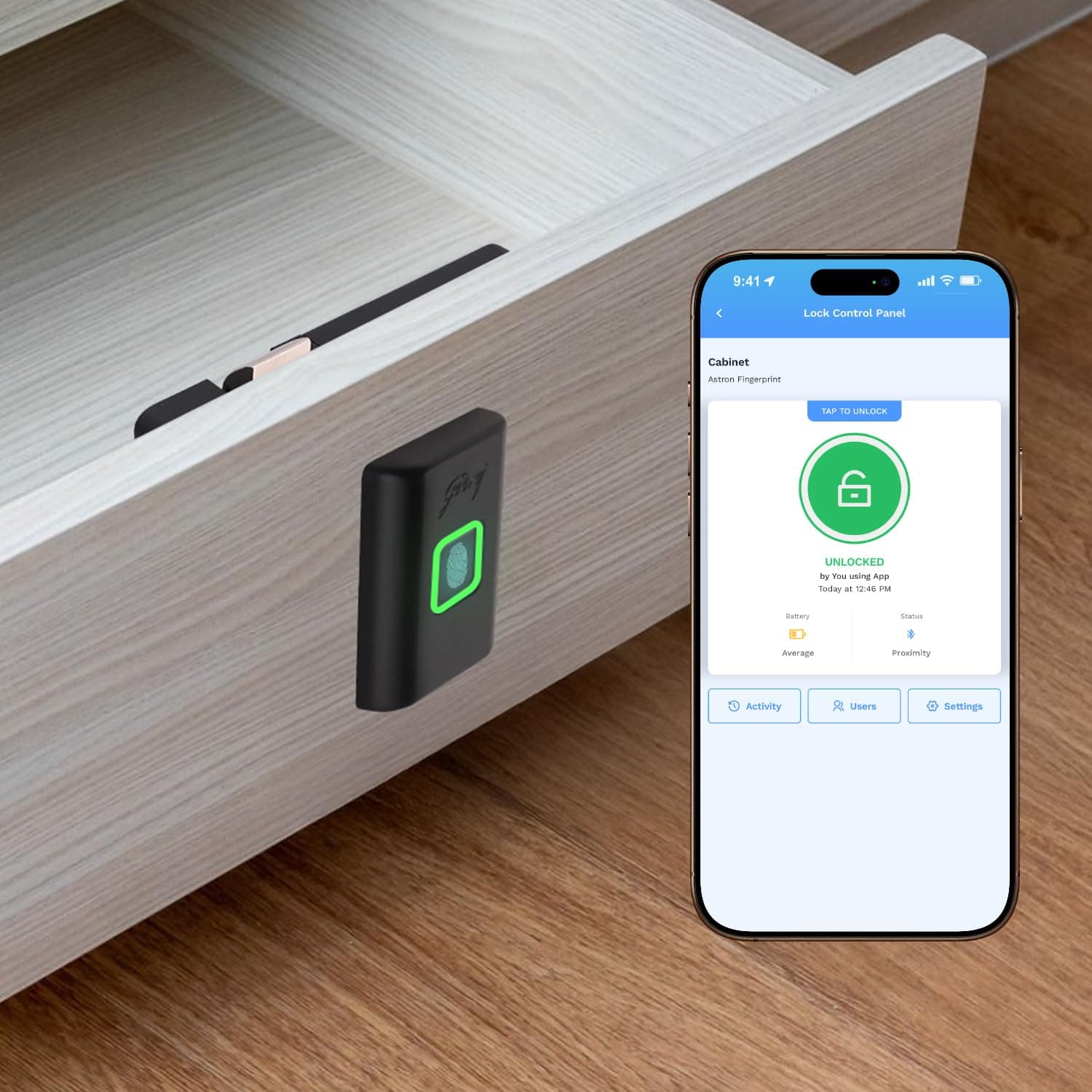 Godrej Smart Cabinet Lock| Biometric - 360° Fingerprint, 100 Fingerprints| Bluetooth| Mobile App | Passage Mode | Advantis Astron| 1st Made in India Digital Furniture Lock| Black| 3 Yrs Warranty