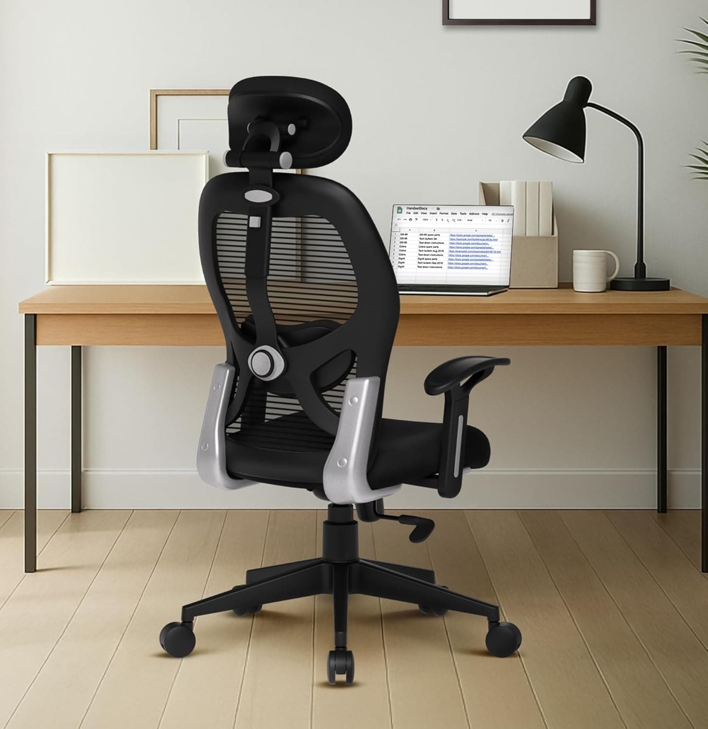 Da URBAN Prisma High Back Revolving Mesh Office Executive Ergonomic Chair with Adjustable Headrest and Tilt Lock, Long Day Comfort, (Black)