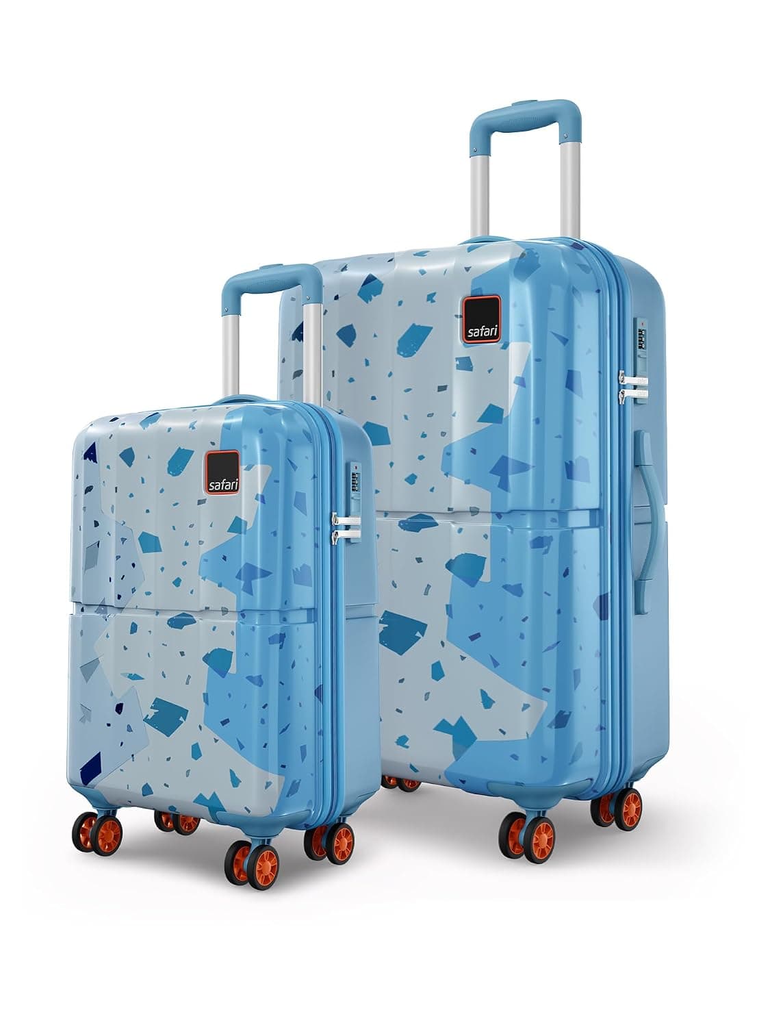 Safari Tazzo 8 Wheels Set of 2 (Cabin + Medium) Trolley Bag, Hard Case Polycarbonate, 360º Wheeling Small Check in Luggage, Suitcase for Travel, Trolley Bags for Travel, Printed