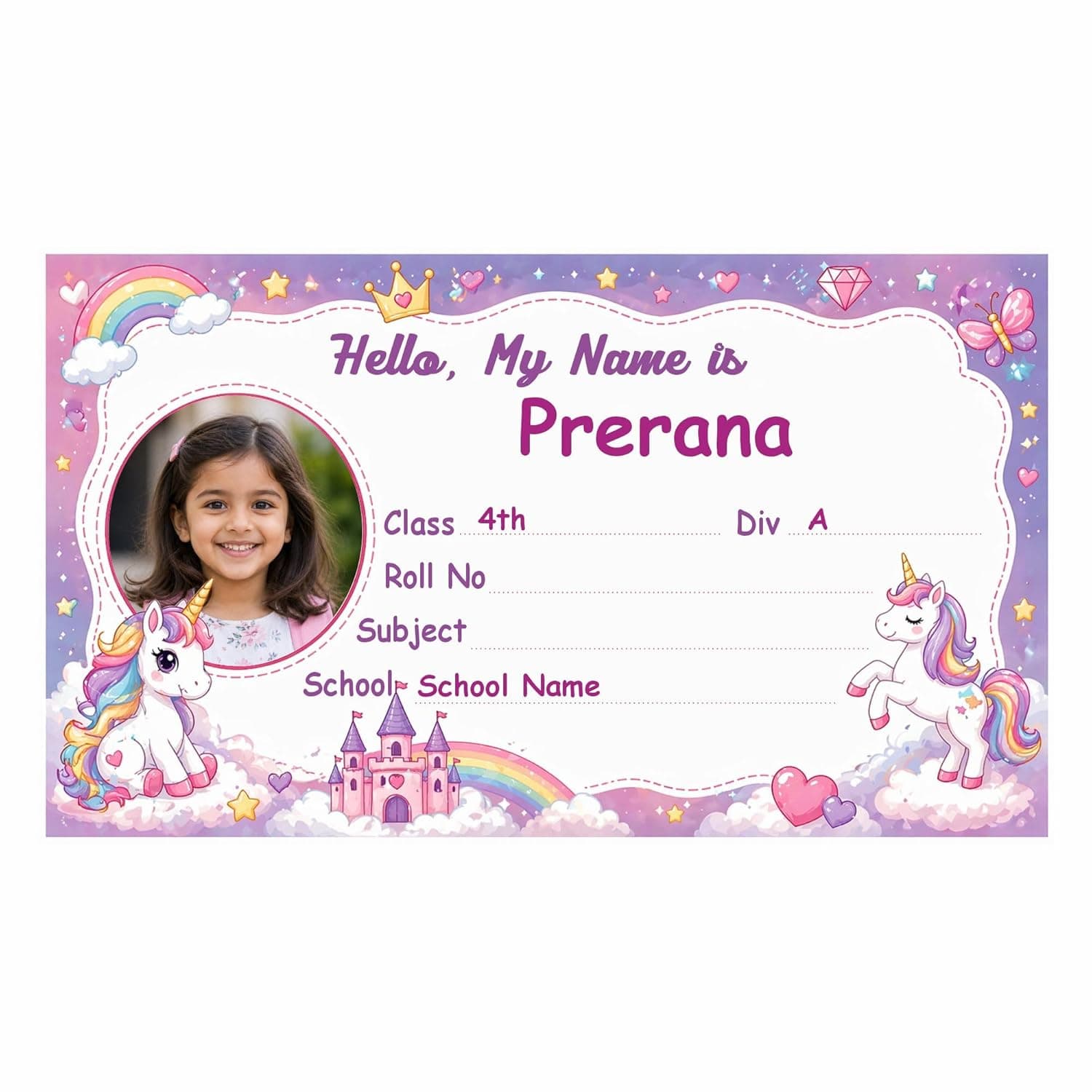 Personalized Name Labels for Kids | Custom Photo Name Stickers for School Books, Notebooks | Waterproof Self Adhesive Book Labels (30 Pcs) | Name, Class, Div, School | 3.5 x 2 Inch (GDS-2)