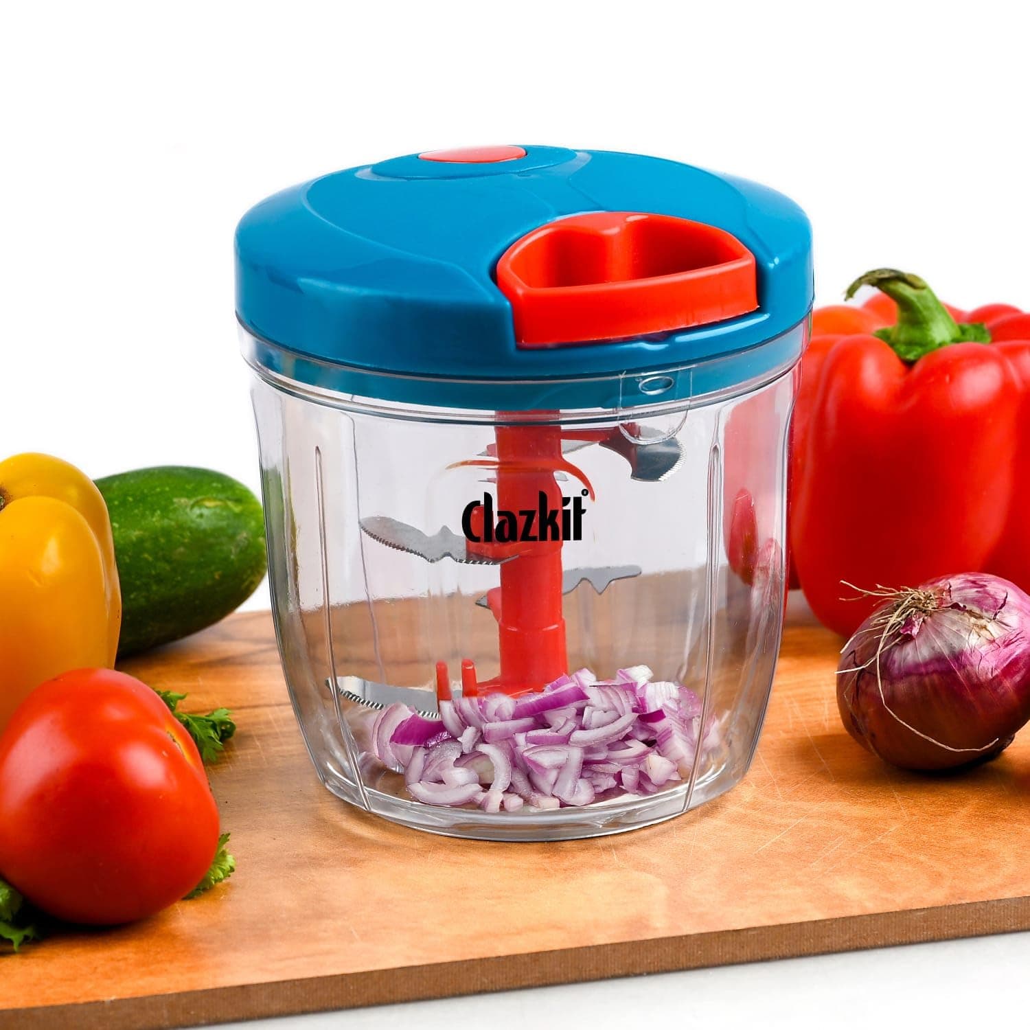 Clazkit Kitchen Dori Handy Vegetable and Fruit Manual Onion Dry Fruit Salad Maker Vegetable Quick String Chopper Machine, Cutter – 3 Stainless Steel Blades -900ml