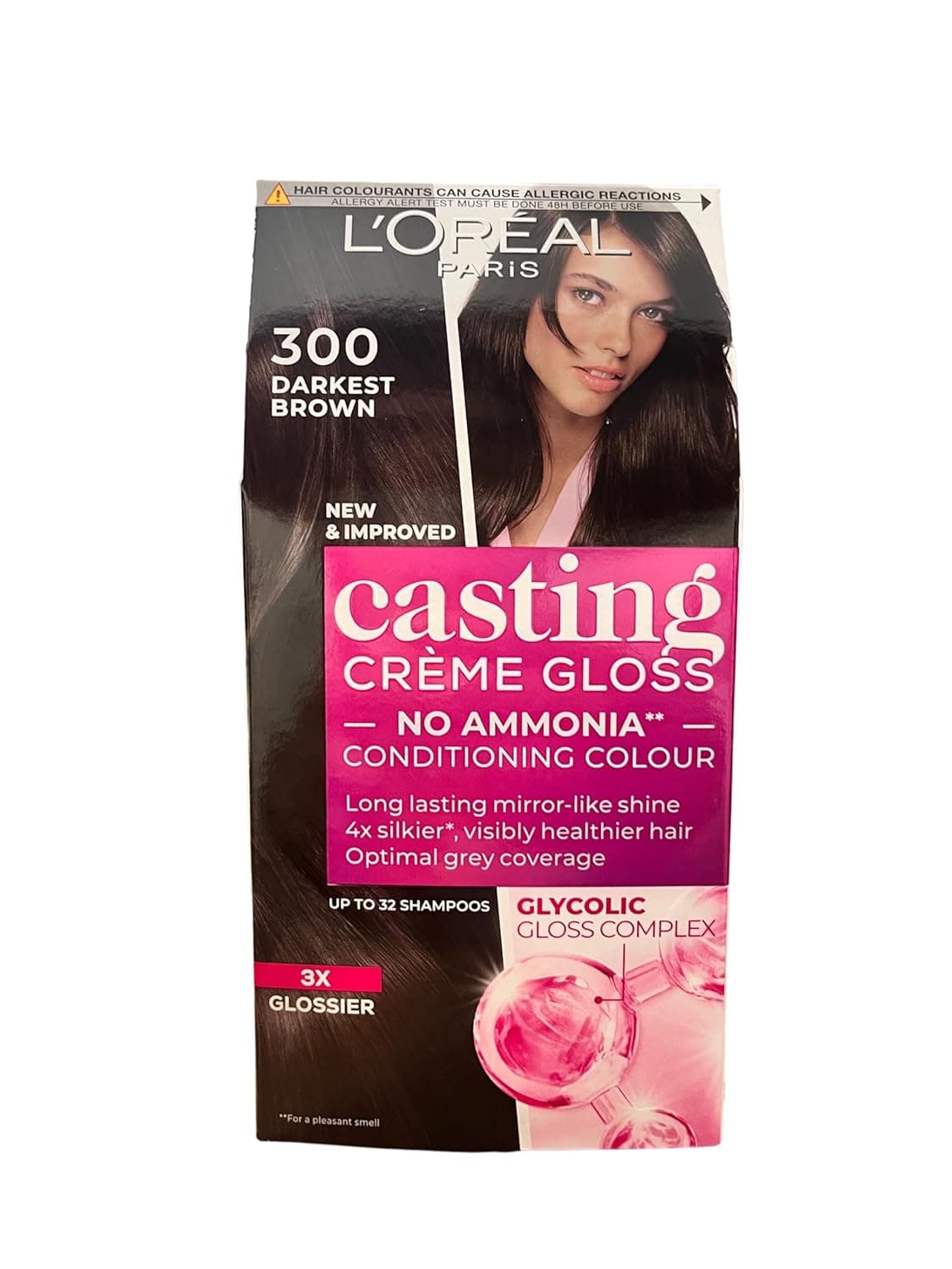 L'Oréal Paris Casting Crème Gloss Hair Color With Glycolic Gloss Complex | 5X Glossier Hair Color | Shade 300 - Darkest Brown | 60g + 40ml + 60g
