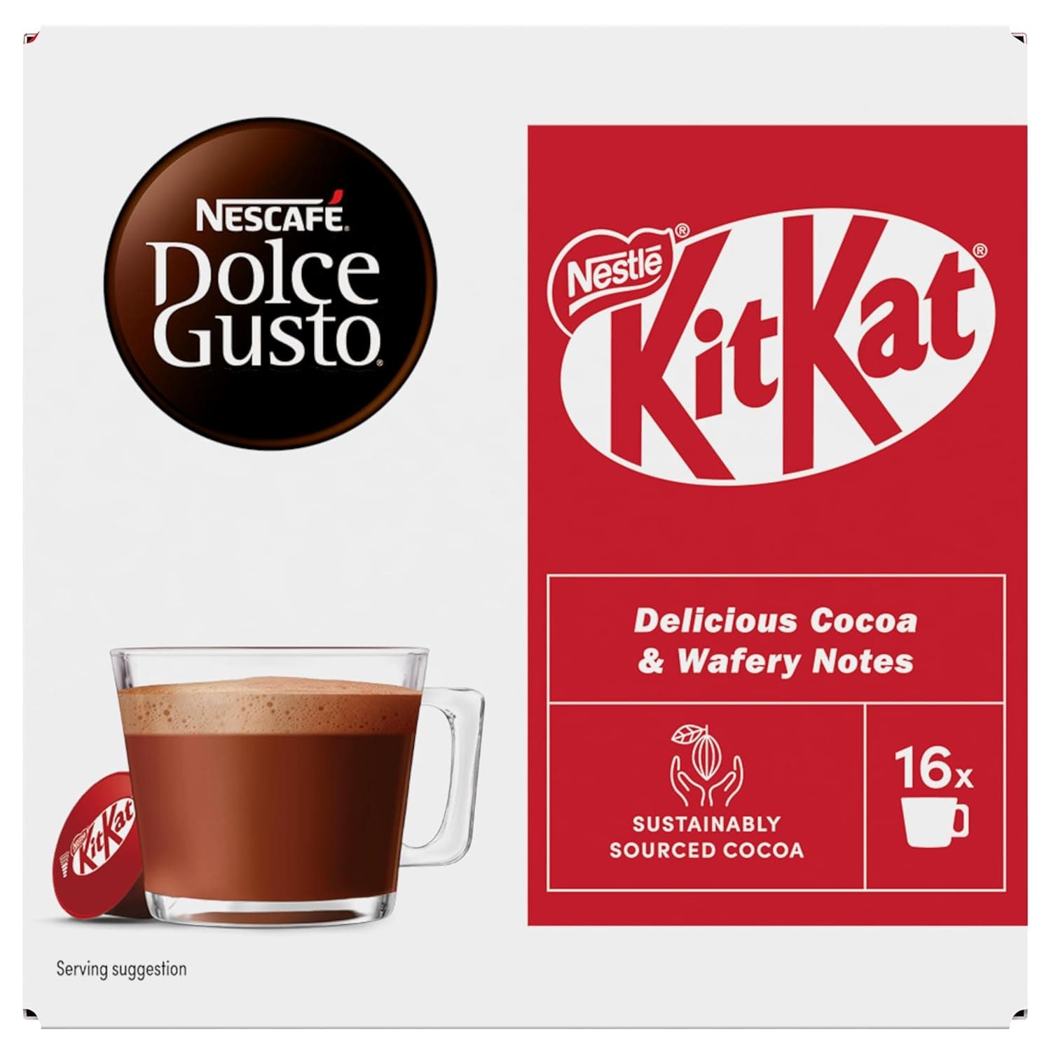 KitKat Dolce Gusto KitKat Hot Chocolate Pods 256g Box By COUGAR – Compatible with Dolce Gusto Machines | 16 Capsules | Creamy Cocoa Drink with Signature KitKat Flavour | Rich, Smooth & Velvety Texture | Perfect for Home, Office & Chocolate Lovers – (Imported-UK)