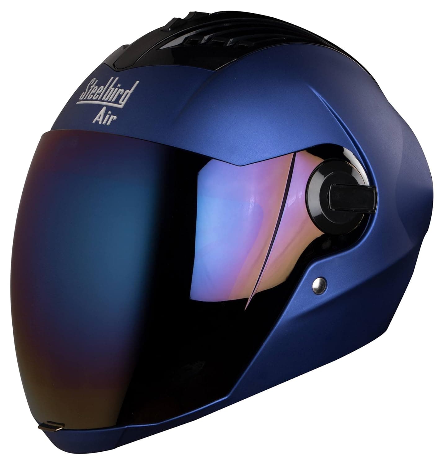 Steelbird Air SBA-2 Matt Full Face Helmet with Iridium Blue Visor (Blue, Large), Expanded Polystyrene and ABS