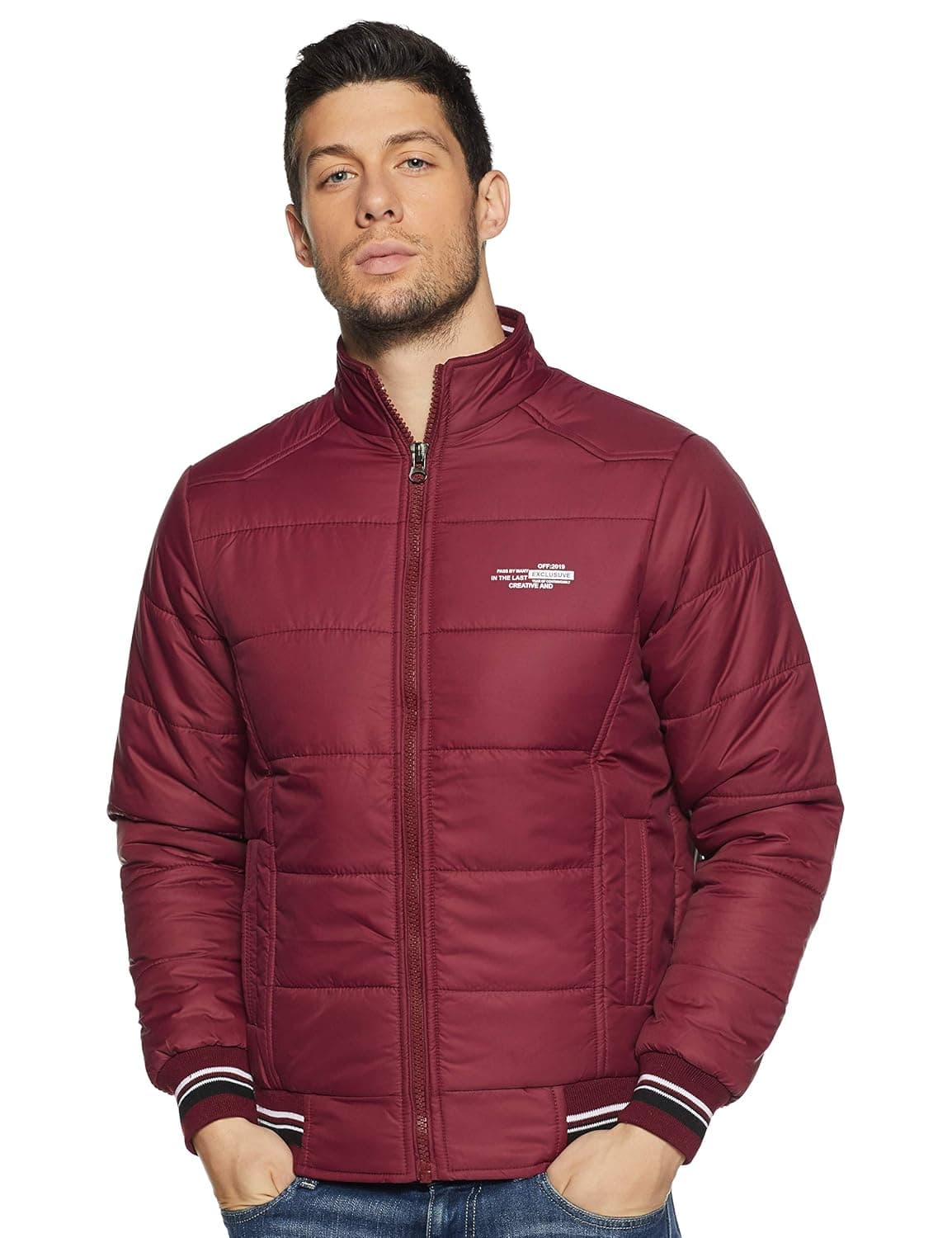 Qube By Fort Collins Men's nylon Standard Length Regular Fit Quilted Bomber Jacket - Winter Warm, Insulated, Ribbed Cuffs, and Stylish Design