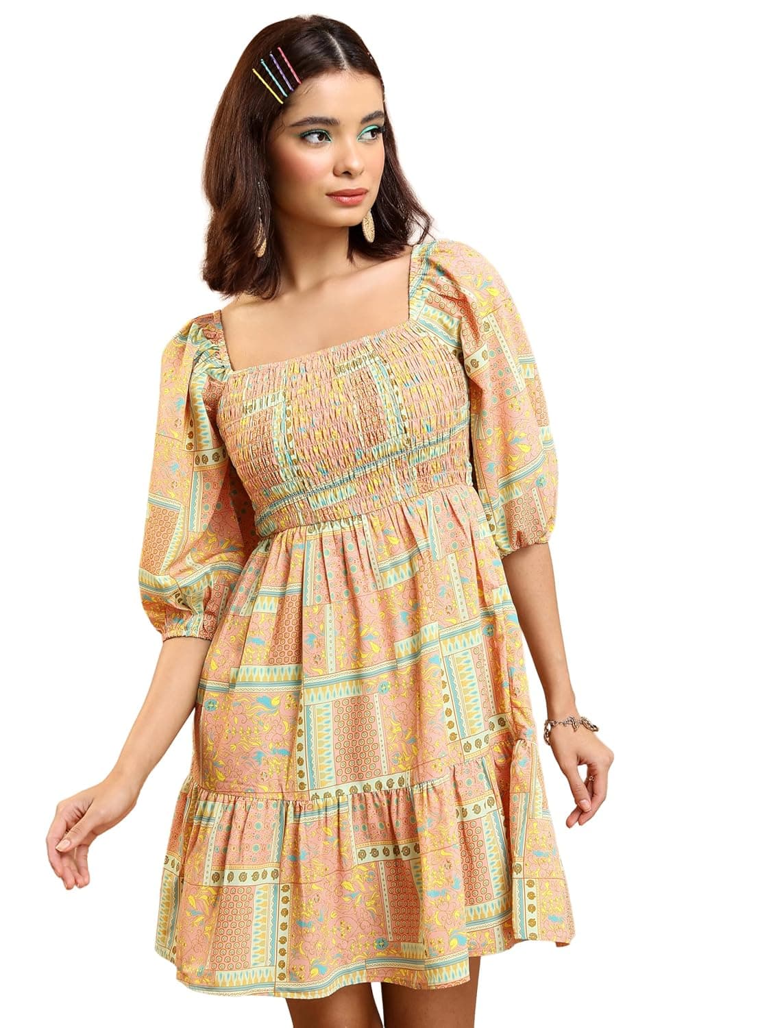 Tokyo Talkies Women's Short Sleeves Square Neck Printed Dresses | Stylish Dresses | Casual Dresses