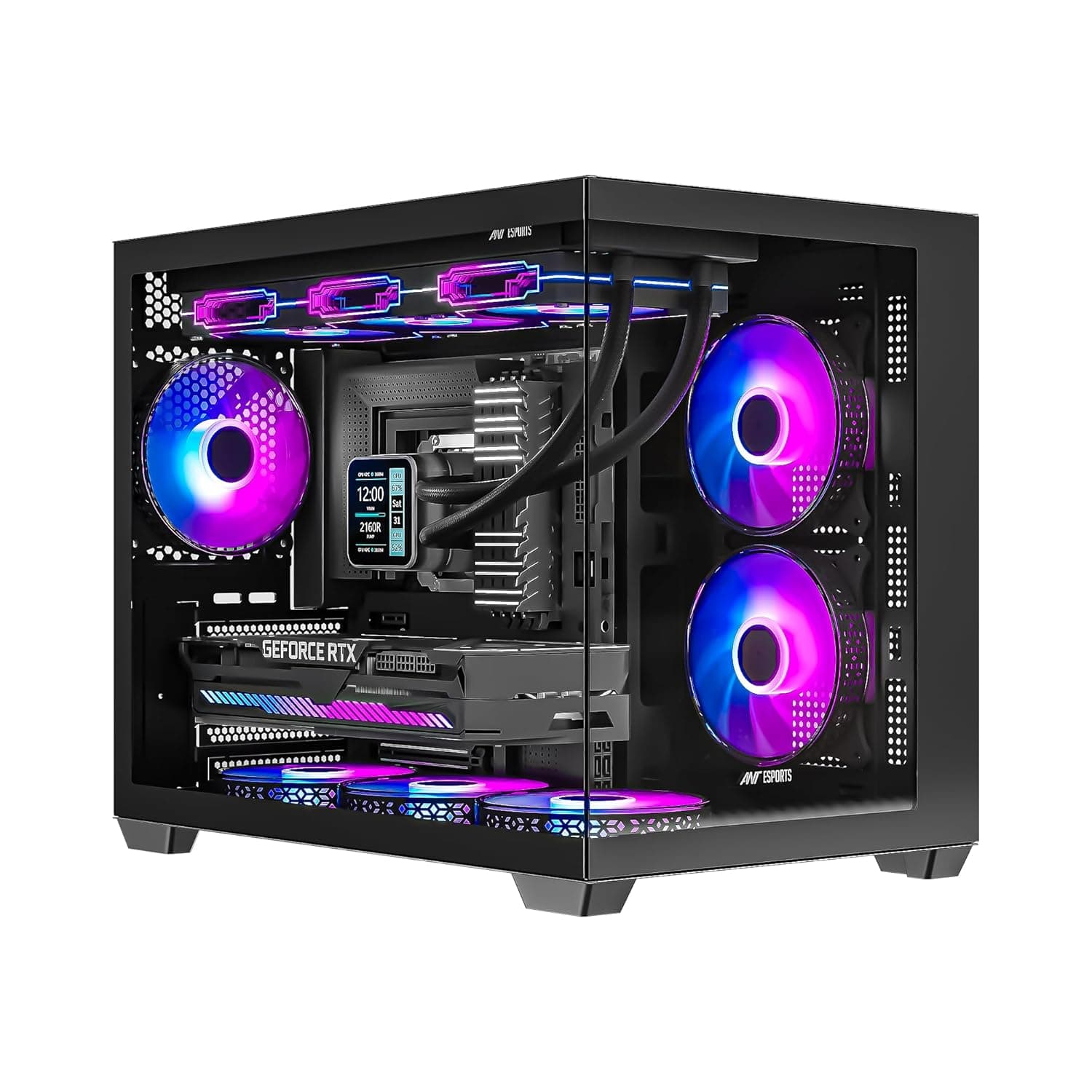 Ant Esports Crystal X6 Mini Mid-Tower Computer Case/Gaming Cabinet - Black | Support Micro-ATX, Mini-ITX | Pre-Installed 6 ARGB Fans